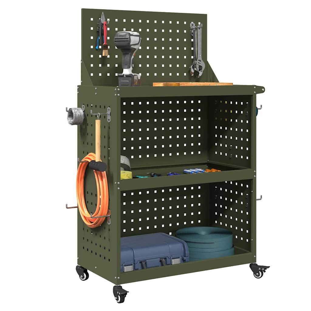 vidaXL Werkzeugbox Werkzeugwagen Olive Grün 65 x 35 x 111 cm Kaltgewalzter Stahl (1 St)