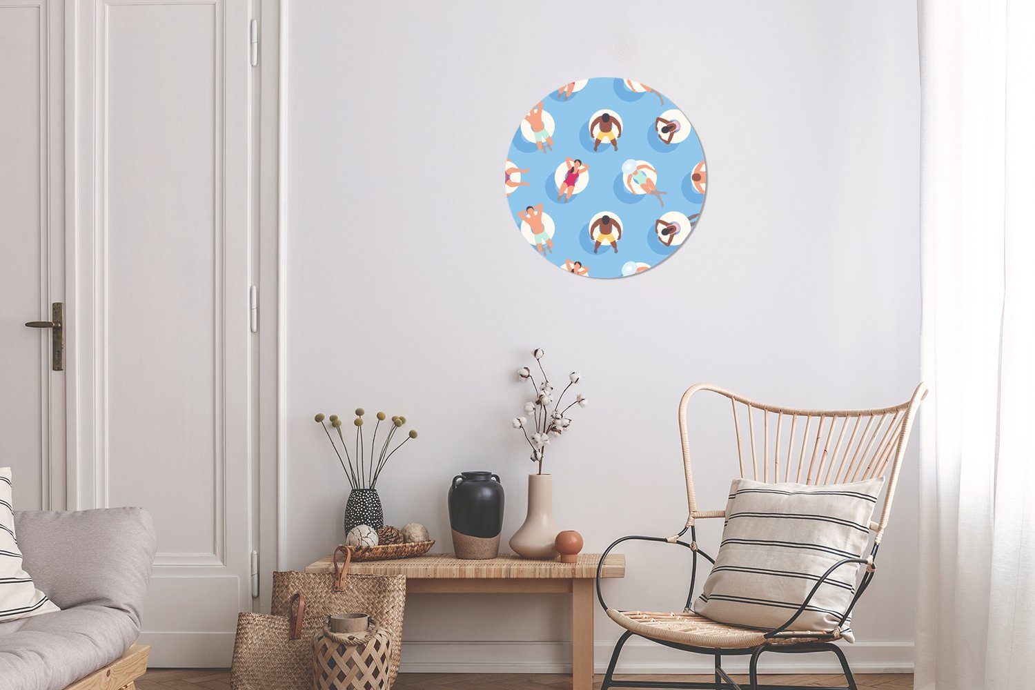 Wanddekoration Kreis (1 Rundes cm Poolband Wohnzimmer, Blau, Forex, Gemälde St), - Wandbild, - Sommer 30x30 MuchoWow