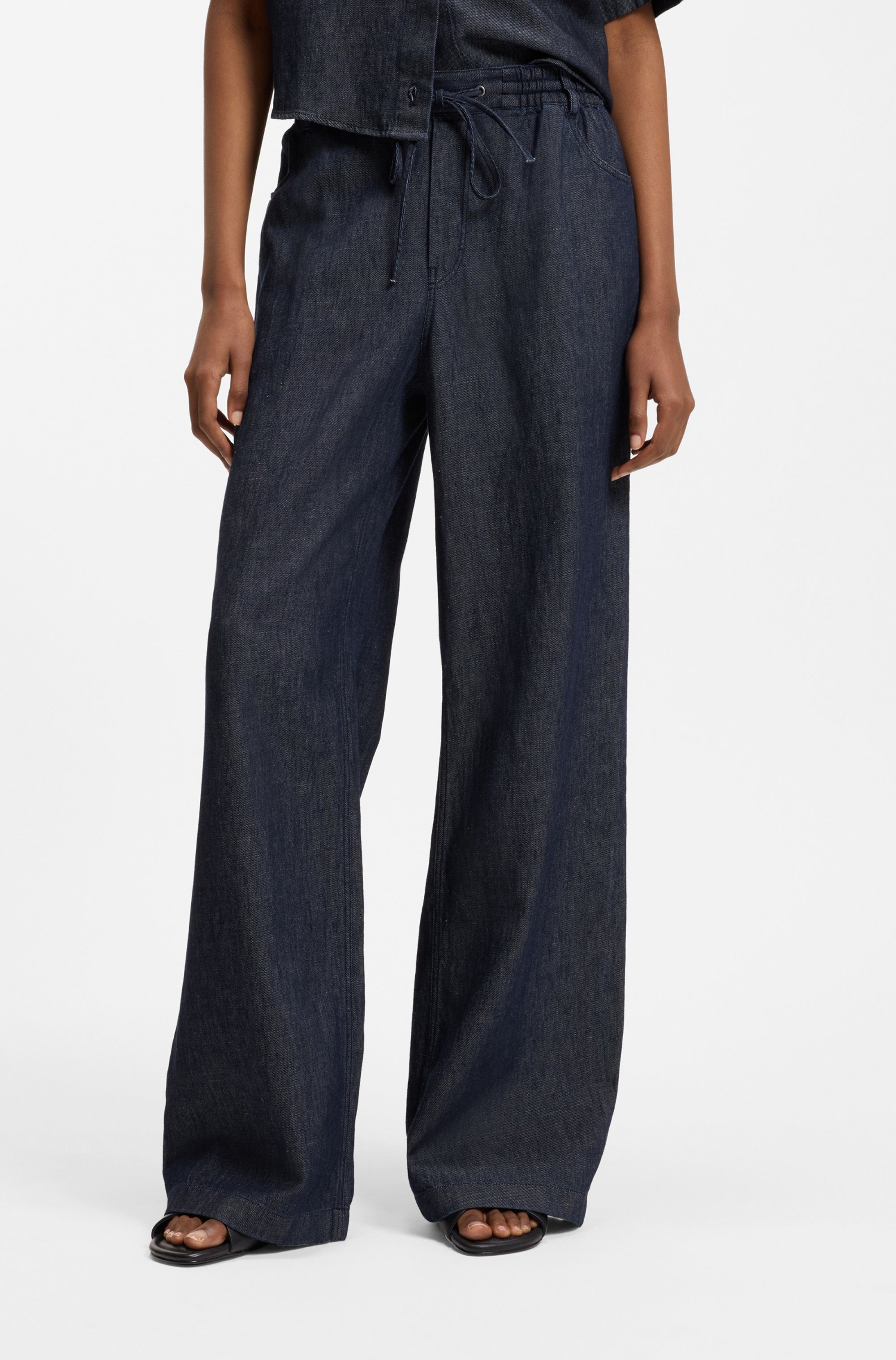 HUGO Blue Schlupfhose Hidona aus leichtem Denim mit Leinen-Anteil günstig online kaufen