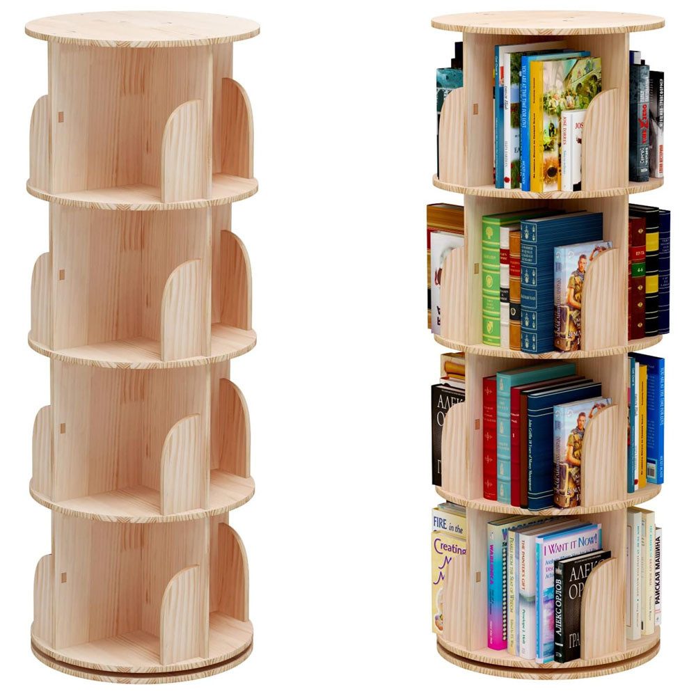 Bücherregal 4/5 Etagen Bücherregal, Holz Standregal, 360 Grad Drehbares Lagerregal