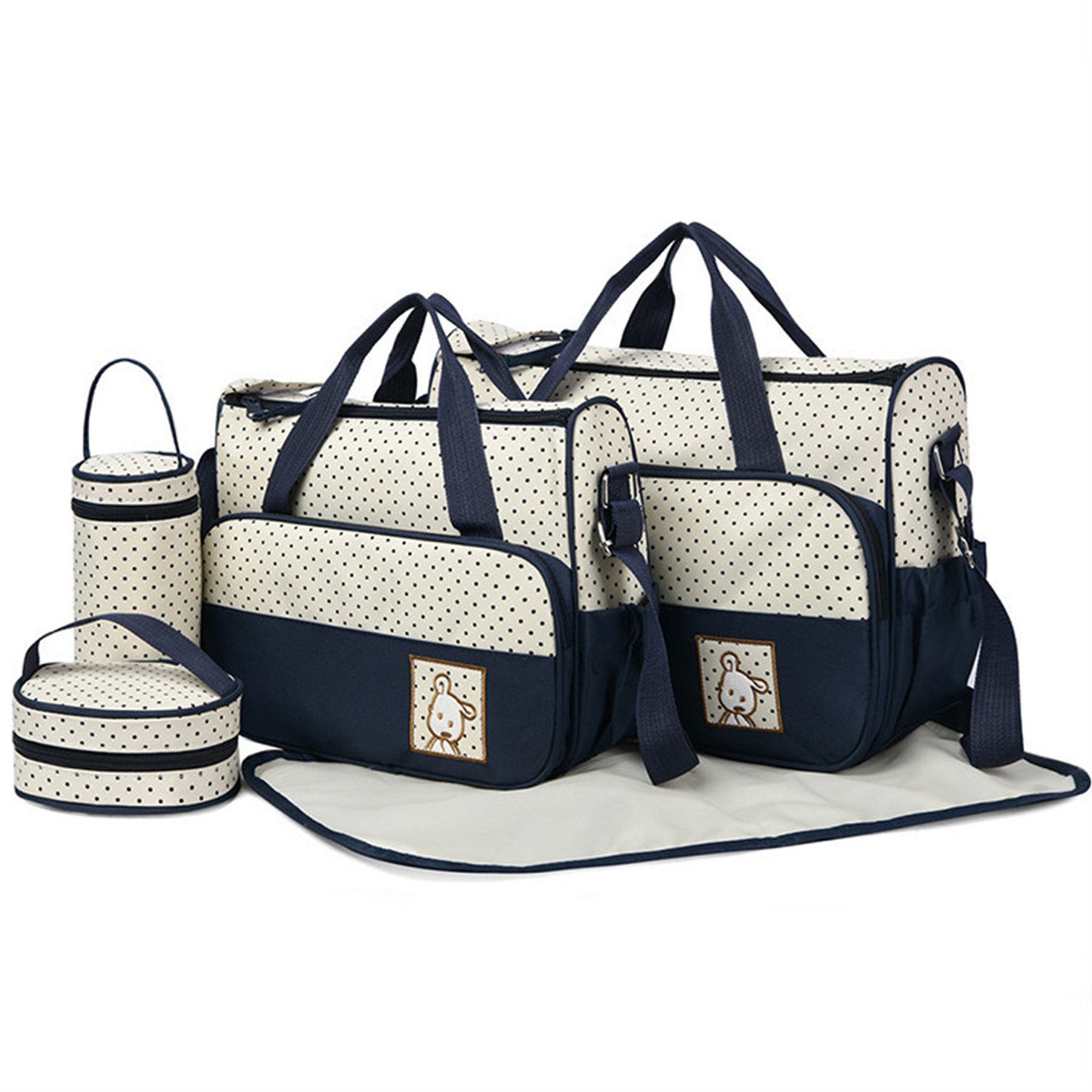 Mutig Wickeltasche 5-teiliges Baby Wickeltasche Set mit Flaschenwärmer & Wickelunterlage (Große Windeltasche als Umhängetasche & Reisetasche, Krankenhaustasche für Geburt, Mama Papa Kinderwagen), Reise Wickeltasche, Mehrzweck Wickeltasche für Unterwegs