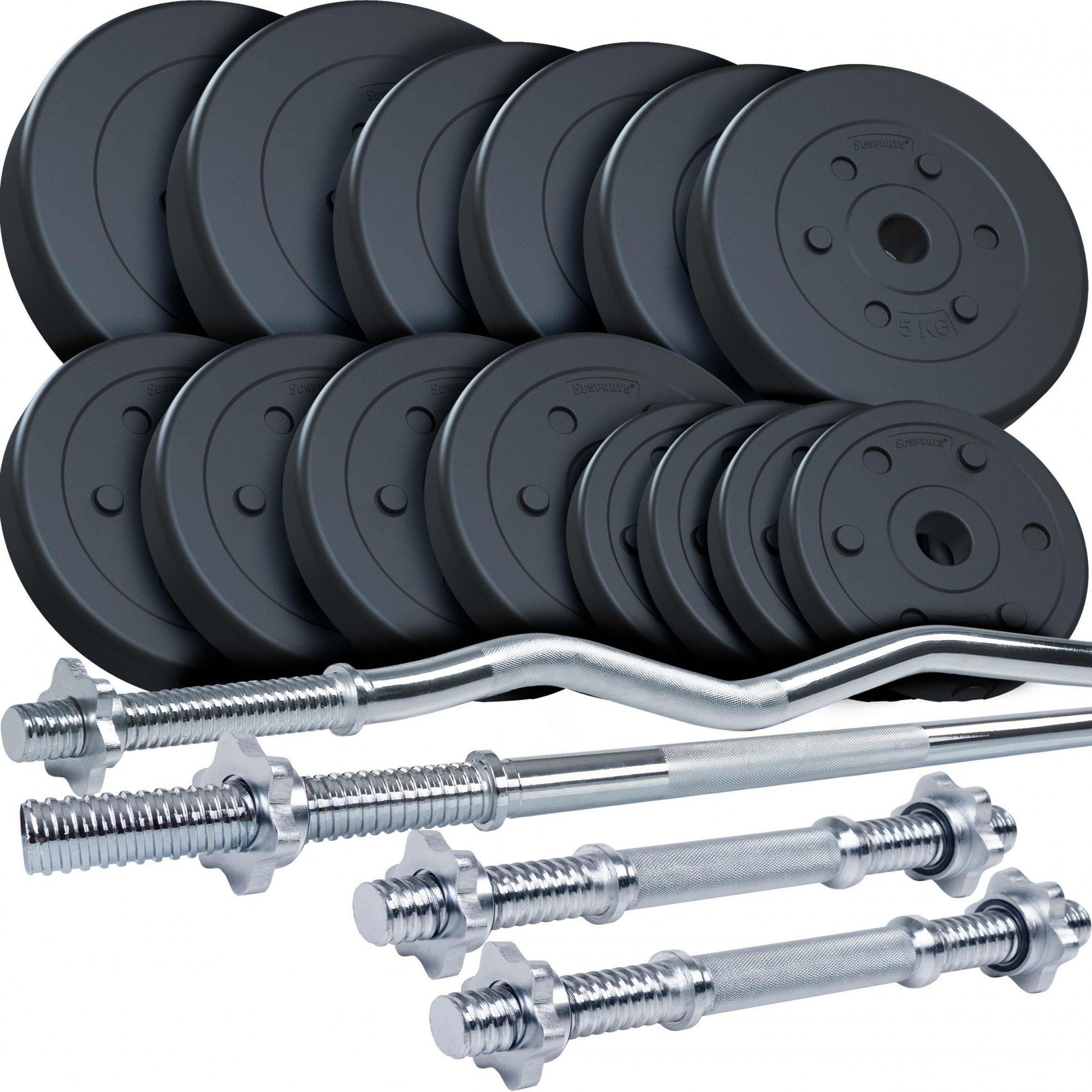 ScSPORTS® Hantel-Set 80 kg Hanteln Kurzhanteln Langhantel SZ Stange Gewichte 31mm