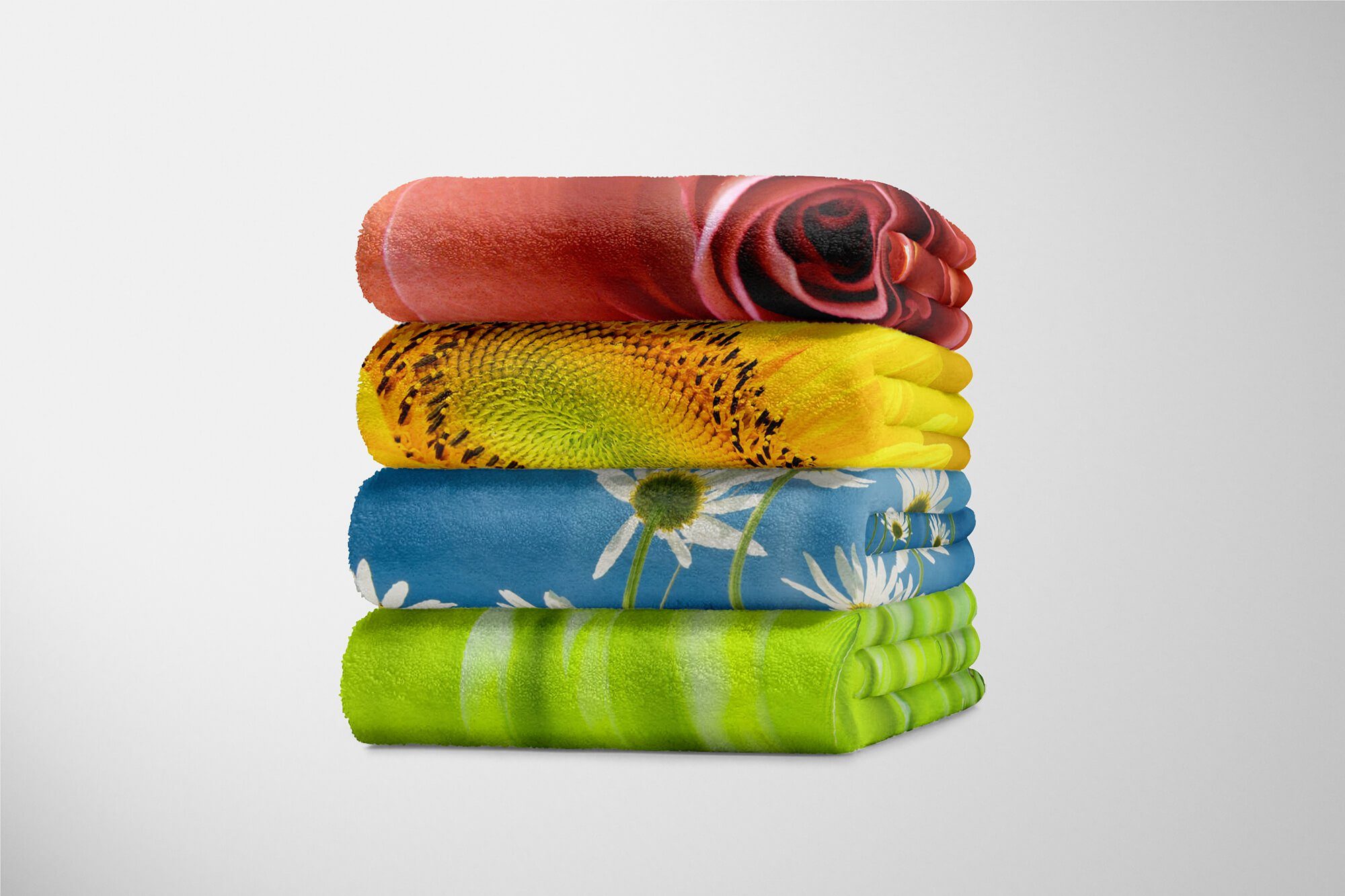 Baumwolle-Polyester-Mix Gänseblümchen Fotomotiv Strandhandtuch (1-St), Handtuch Saunatuch mit Art Somm, Kuscheldecke Handtuch Sinus Handtücher