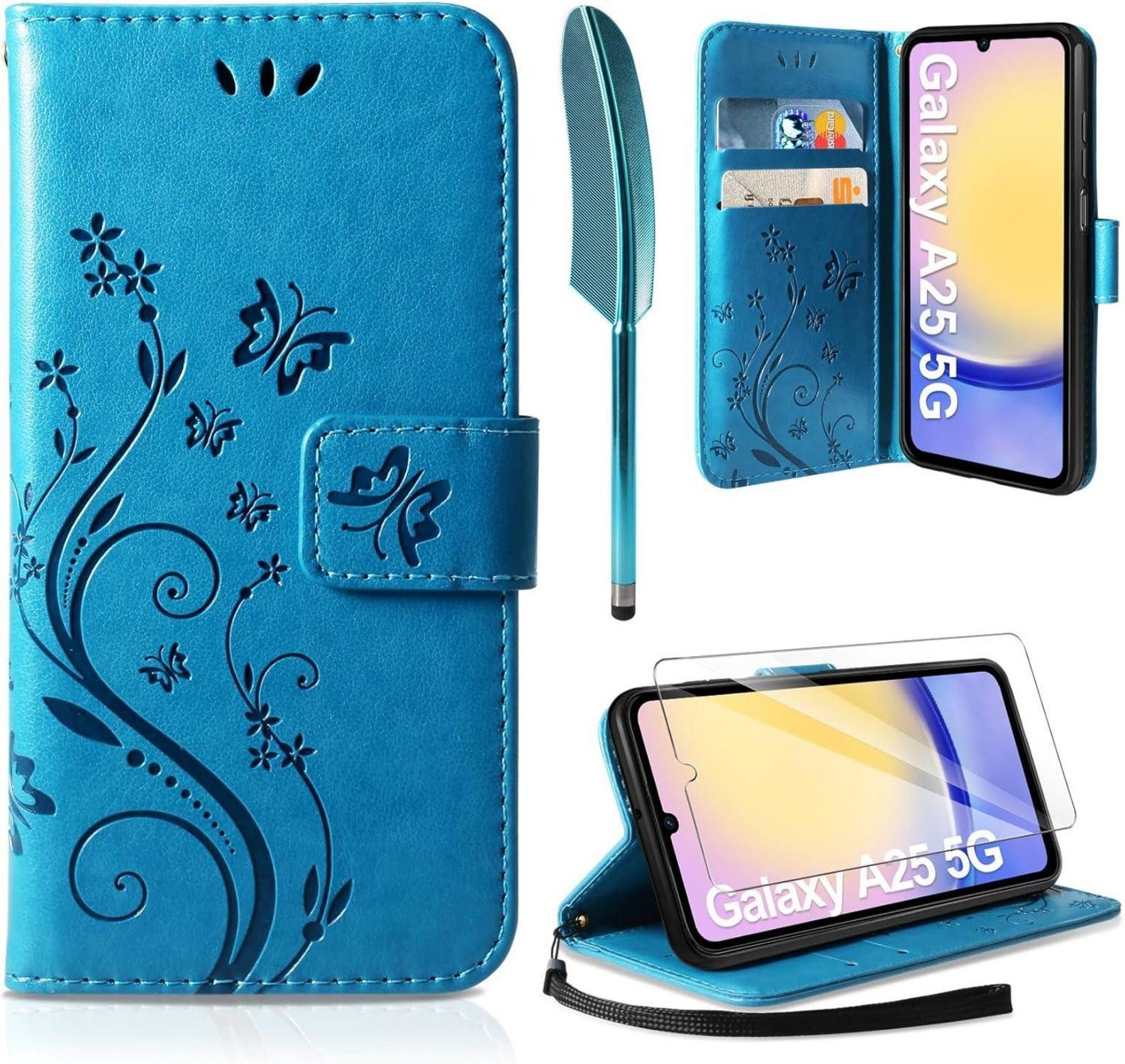 LuxusKollektion Handyhülle Lederhülle für Samsung Galaxy A25 5G Blau