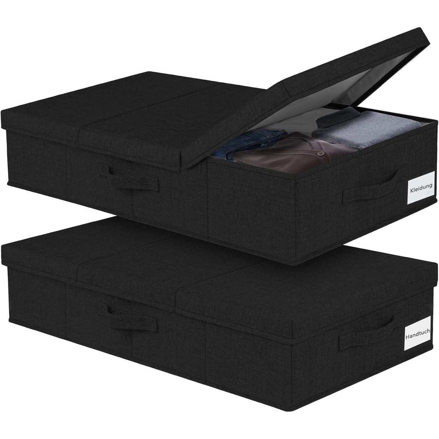 LuxusKollektion Unterbettkommode Unterbett Aufbewahrungsbox Faltbar 2 Stück 15cm Deckel Schwarz