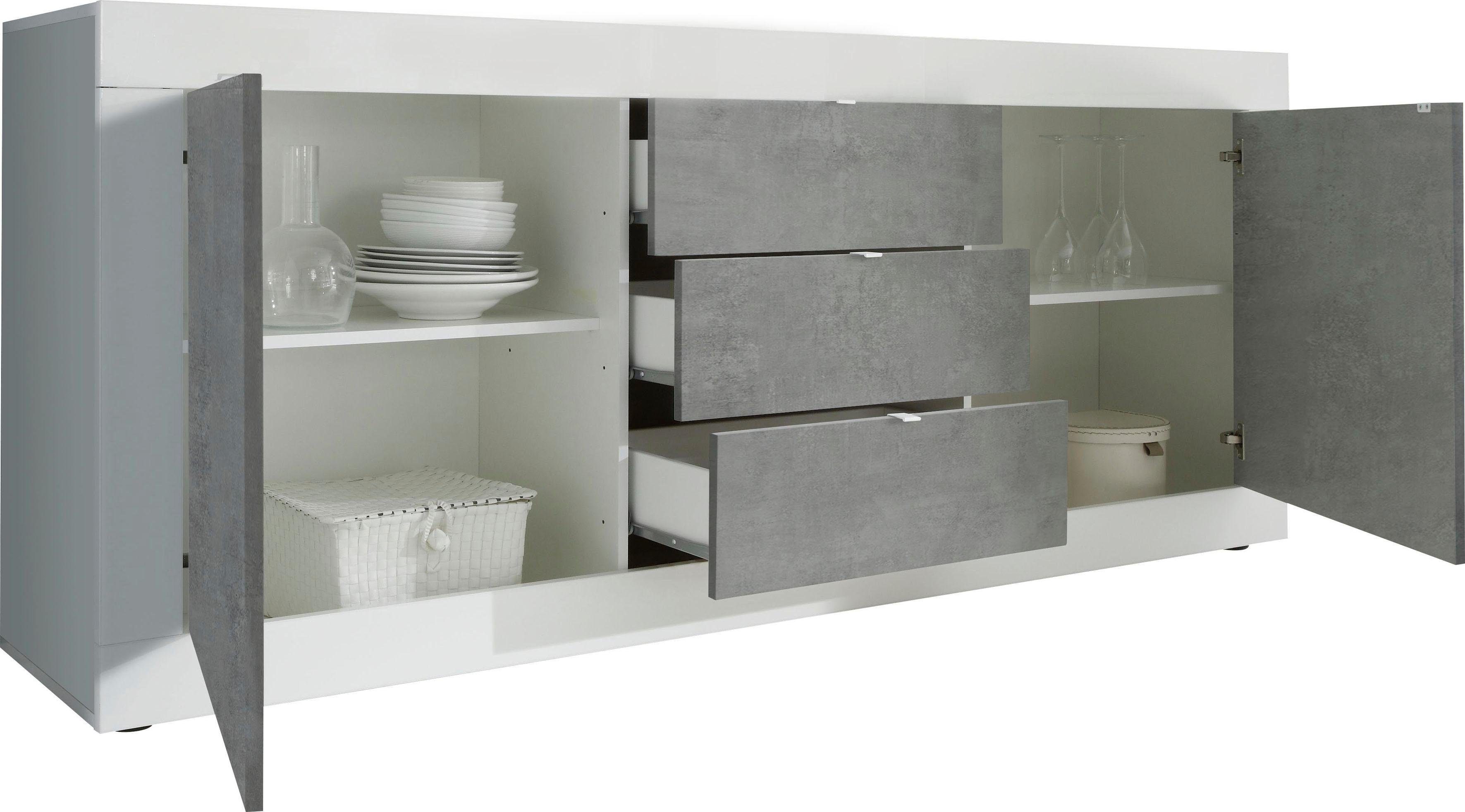 Home affaire Sideboard Basic Breite 210 cm, Kommode 2 Türen, 3 Schubkästen, Anrichte, Metallgriff, moderne Rahmenoptik, viel Stauraum, Farbauswahl