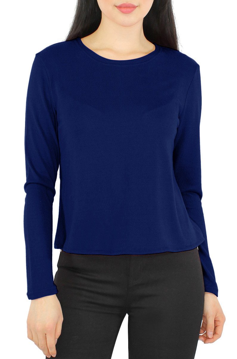 dy_mode Langarmshirt Damen Rundhals Shirt – Stilvolles Langarmshirt in Basic Unifarben in Unifarbe