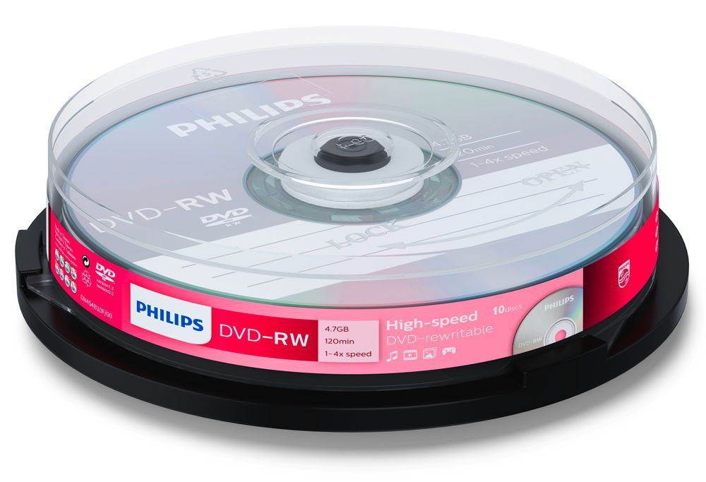 Philips DVD-Rohling 10 Philips Rohlinge DVD-RW 4,7GB 4x Spindel