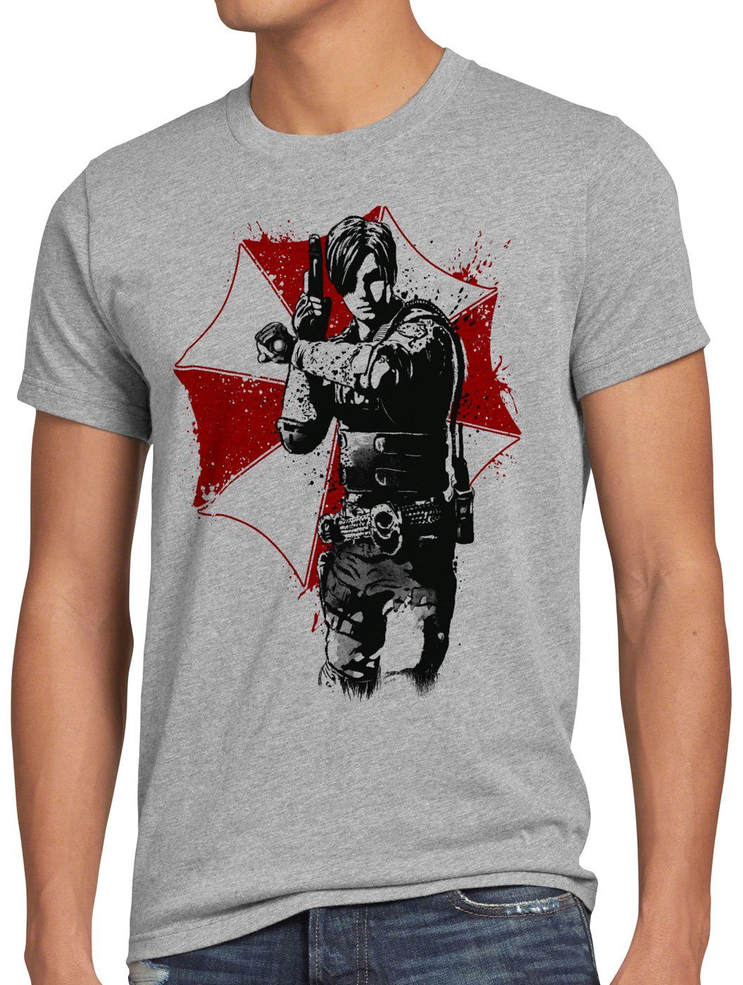 style3 Print-Shirt Herren T-Shirt Raccoon City Police virus epidemie videospiel grau meliert