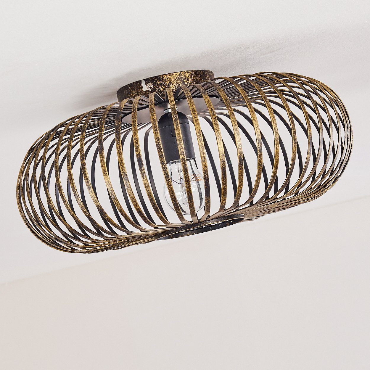 Deckenlampe E27, Lichteffekt Deckenleuchte Retro-Leuchte runde mit Metall ohne Leuchtmittel, in Schwarz/Gold, aus Gitter-Optik durch hofstein »Aidone«