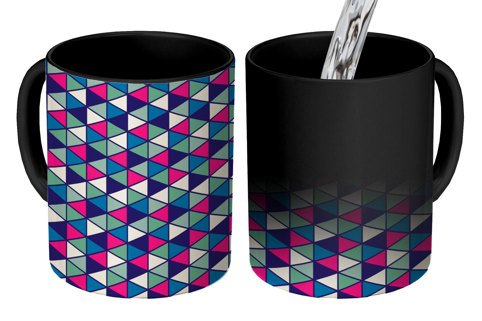 MuchoWow Tasse Zauber Tasse Zaubertasse Magic Dreieck - Rosa - Blau - Geometrie -, 1-tlg., Tasse, Tasse Geschenk Becher Kaffeetasse