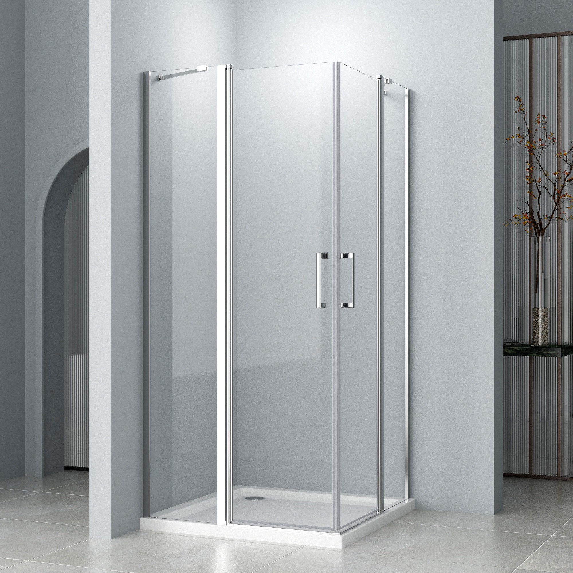 Hopibath Eckdusche falttür Duschkabine Eckeinstieg Nanobeschichtung, BxT: 75x75 cm, 5mm Sicherheitsglas, Falttürkabine mit Haltestangen, 120/100/90/80/75cm , Rechts-und Links montierbar