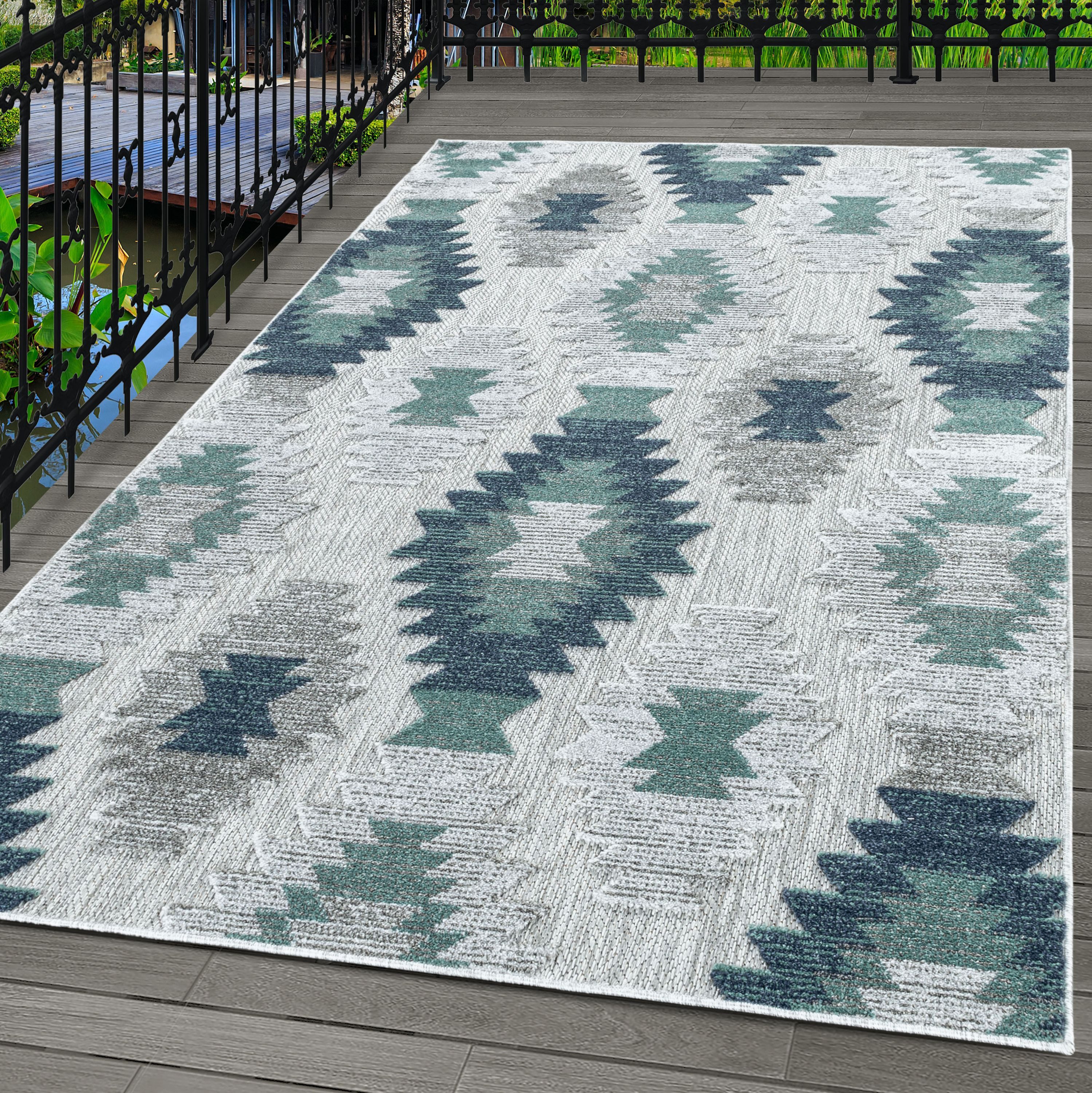 Outdoorteppich Berber-Design, Carpettex, Läufer, Höhe: 10 mm, Outdoor Teppich Blau 3D Boho Design für Küchen Balkon Terrasse Garten