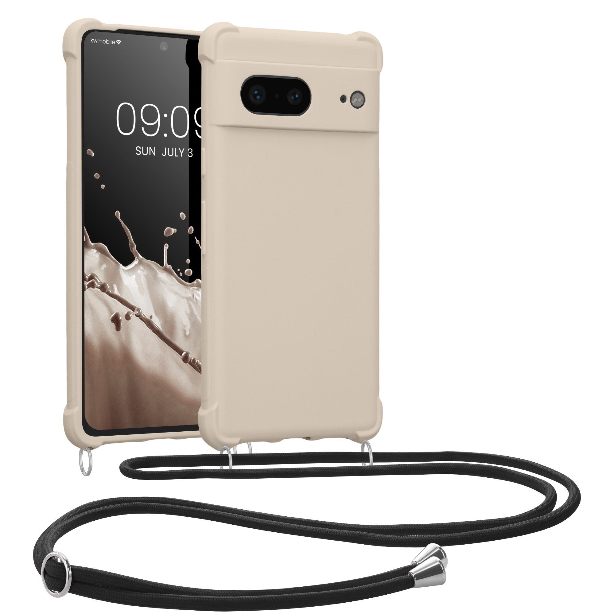 kwmobile Handyhülle Hülle für Google Pixel 7, mit Metall Kette zum Umhängen - Silikon Handy Cover Case Schutzhülle
