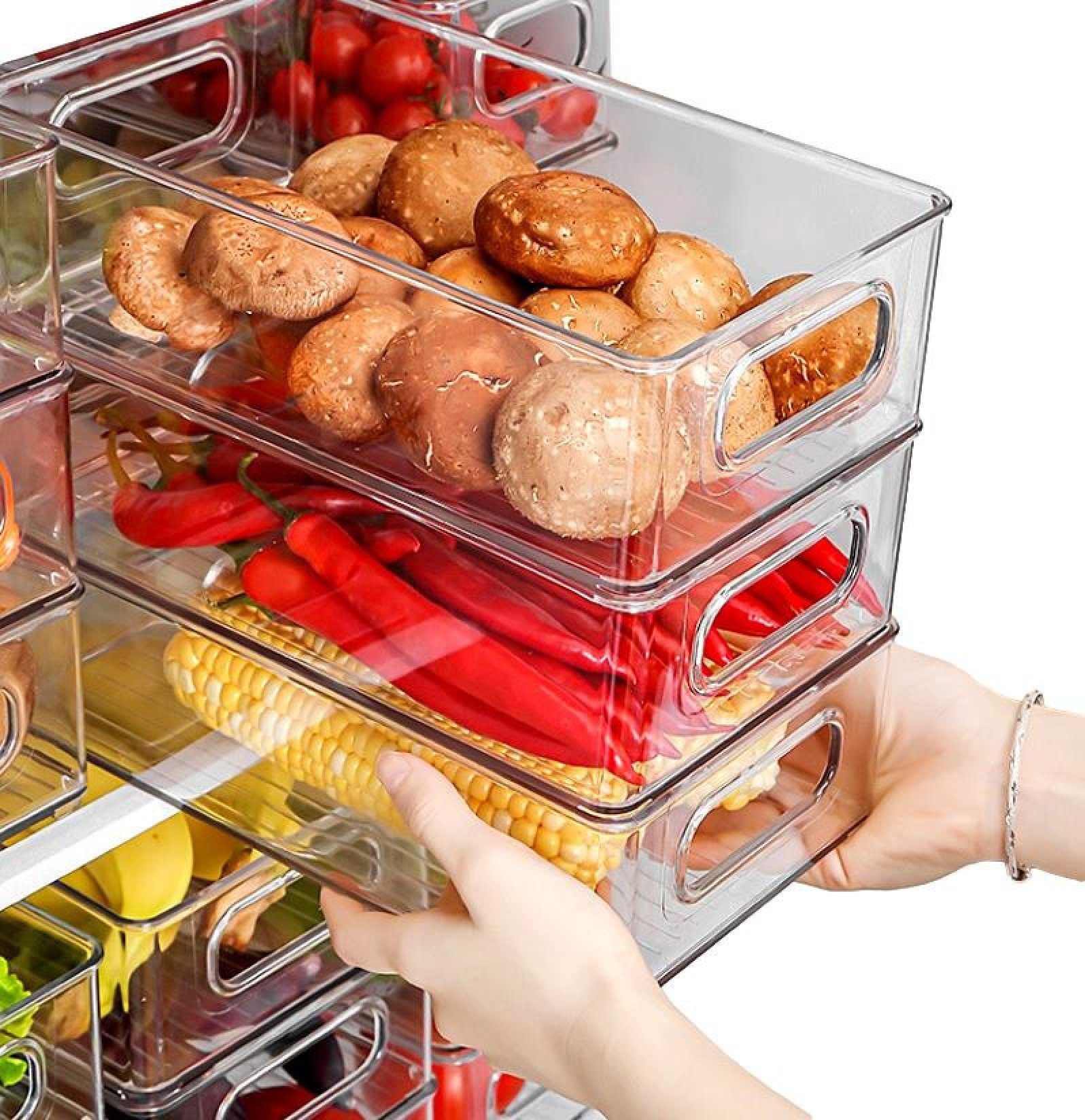 BAYLI Pizzaschneider Aufbewahrungsbox Set die Kühlschrank 4er Organizer für Stapelbar, 