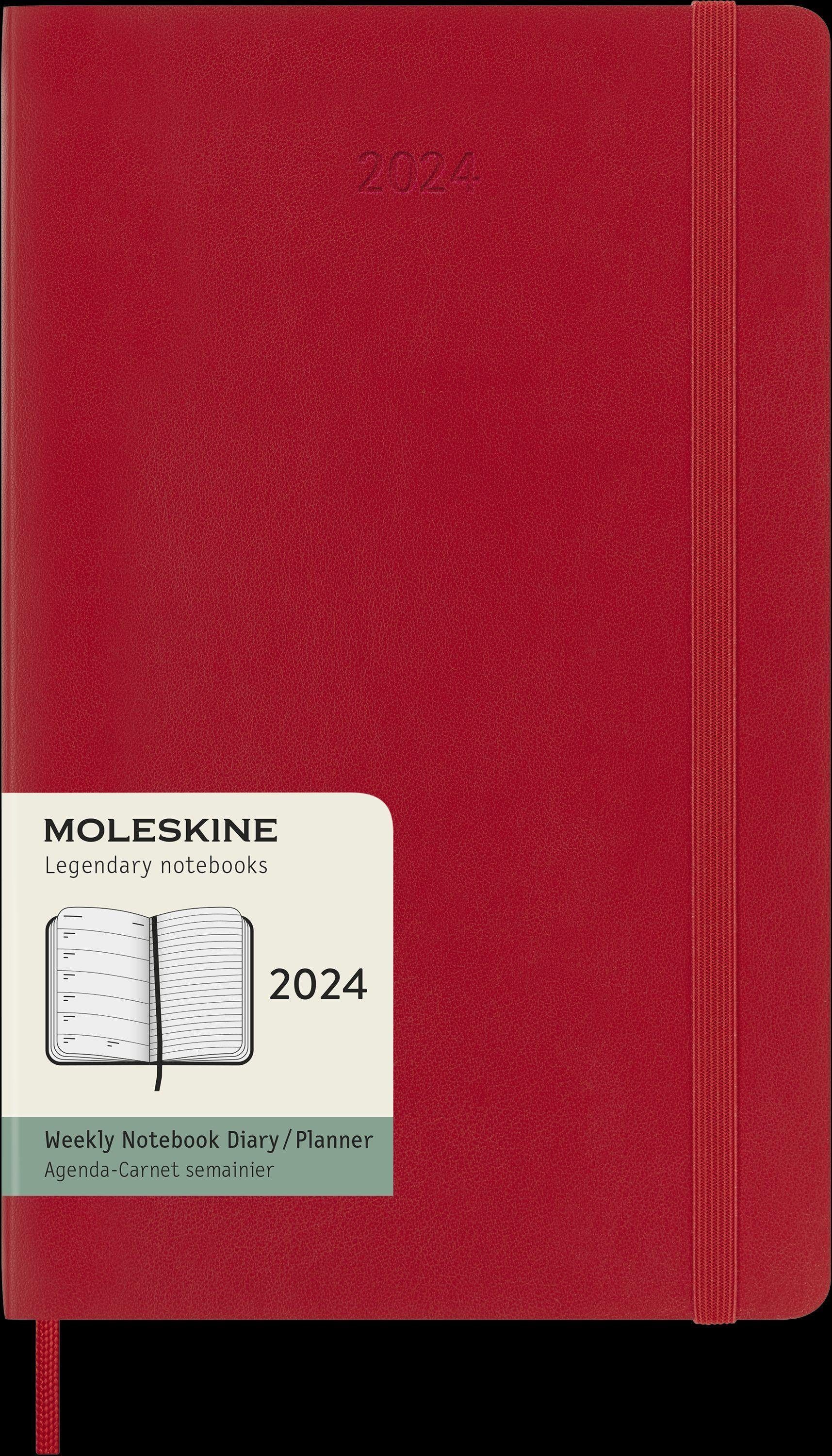 MOLESKINE Notizbuch Moleskine 12 Monate Wochen Notizkalender 2024, Large/A5, Scharlachrot