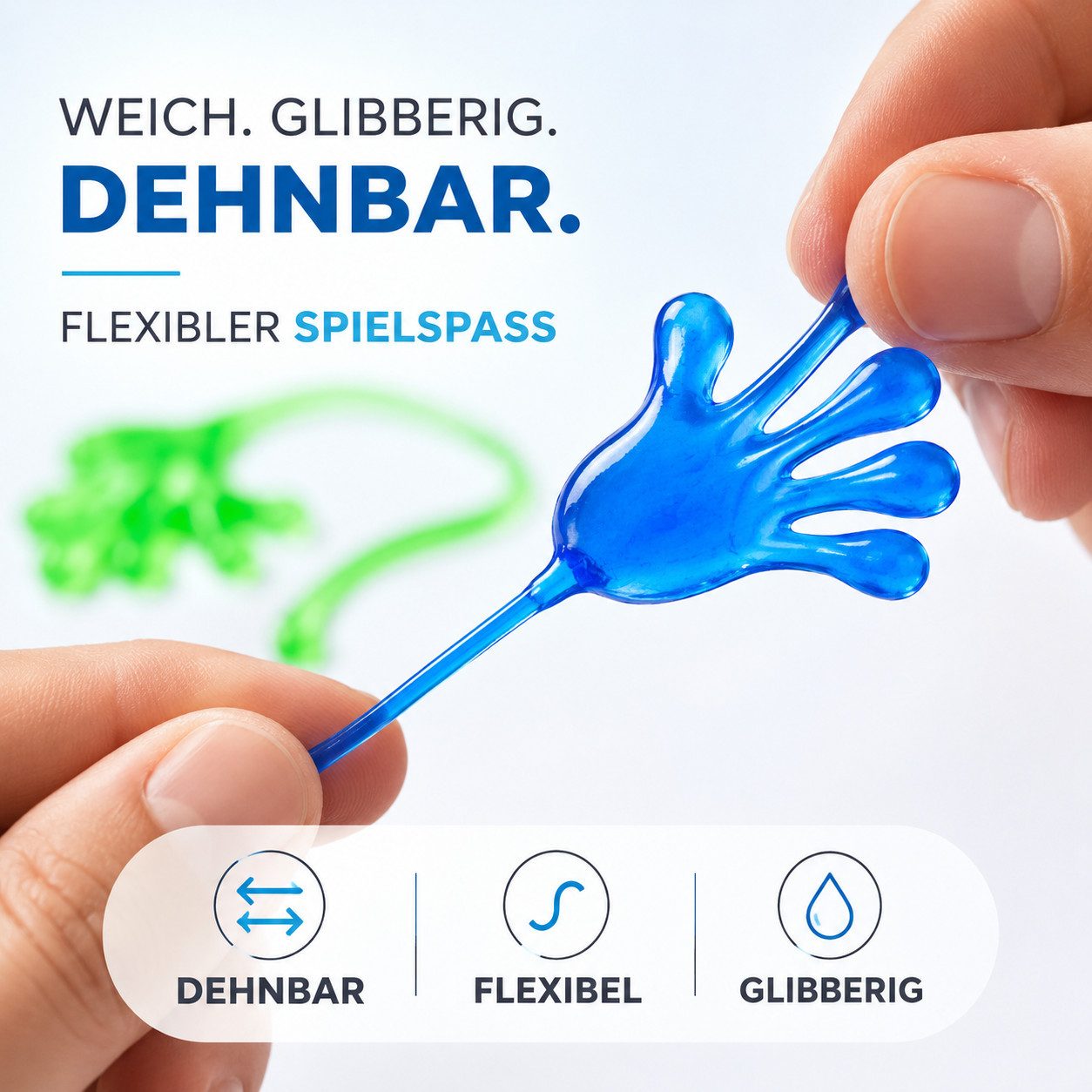 Kinderfreund® Lernspielzeug 12 bunte Klatschhände, dehnbare Glibberhände mit Fingerschlaufe (Packung, 12-St., 12x Glibberhand), Dehnbar bis 30 cm – Bild 5 von 5