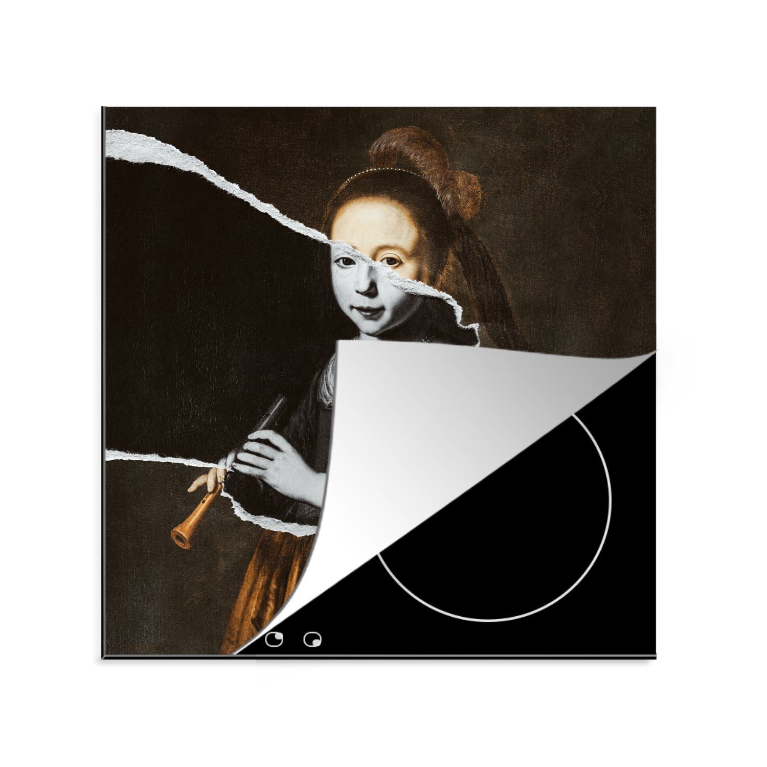 MuchoWow Herdblende-/Abdeckplatte Elizabeth Spiegel - Dirck Dircksz Santvoort - Kunst, Vinyl, (1 tlg), 78x78 cm, Ceranfeldabdeckung, Arbeitsplatte für küche