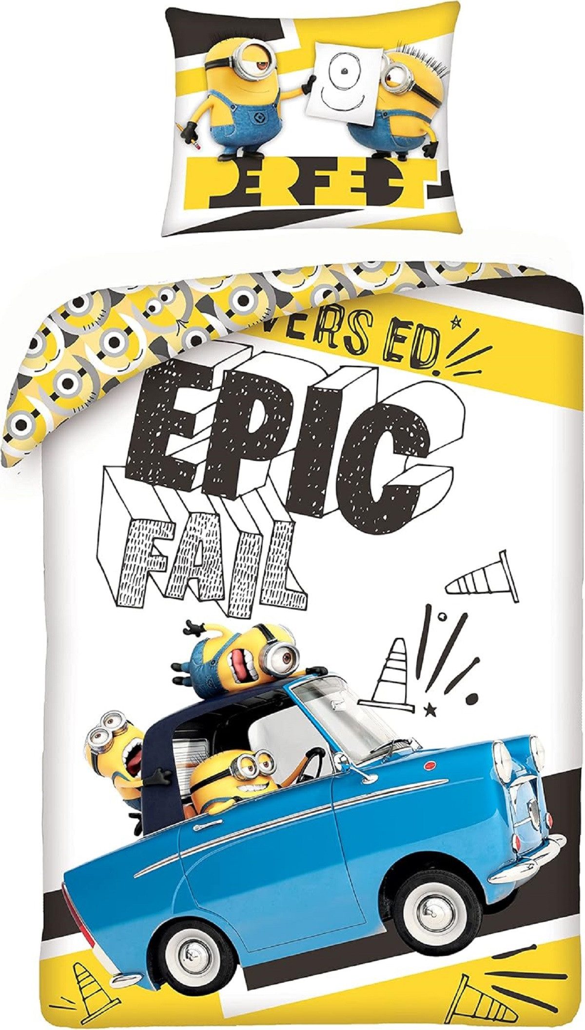 Minions Bettwäsche Set Baumwolle Bettdeckenbezug 140 × 200 cm mit 70 × 90 cm Kissenbezug, 2 teilig
