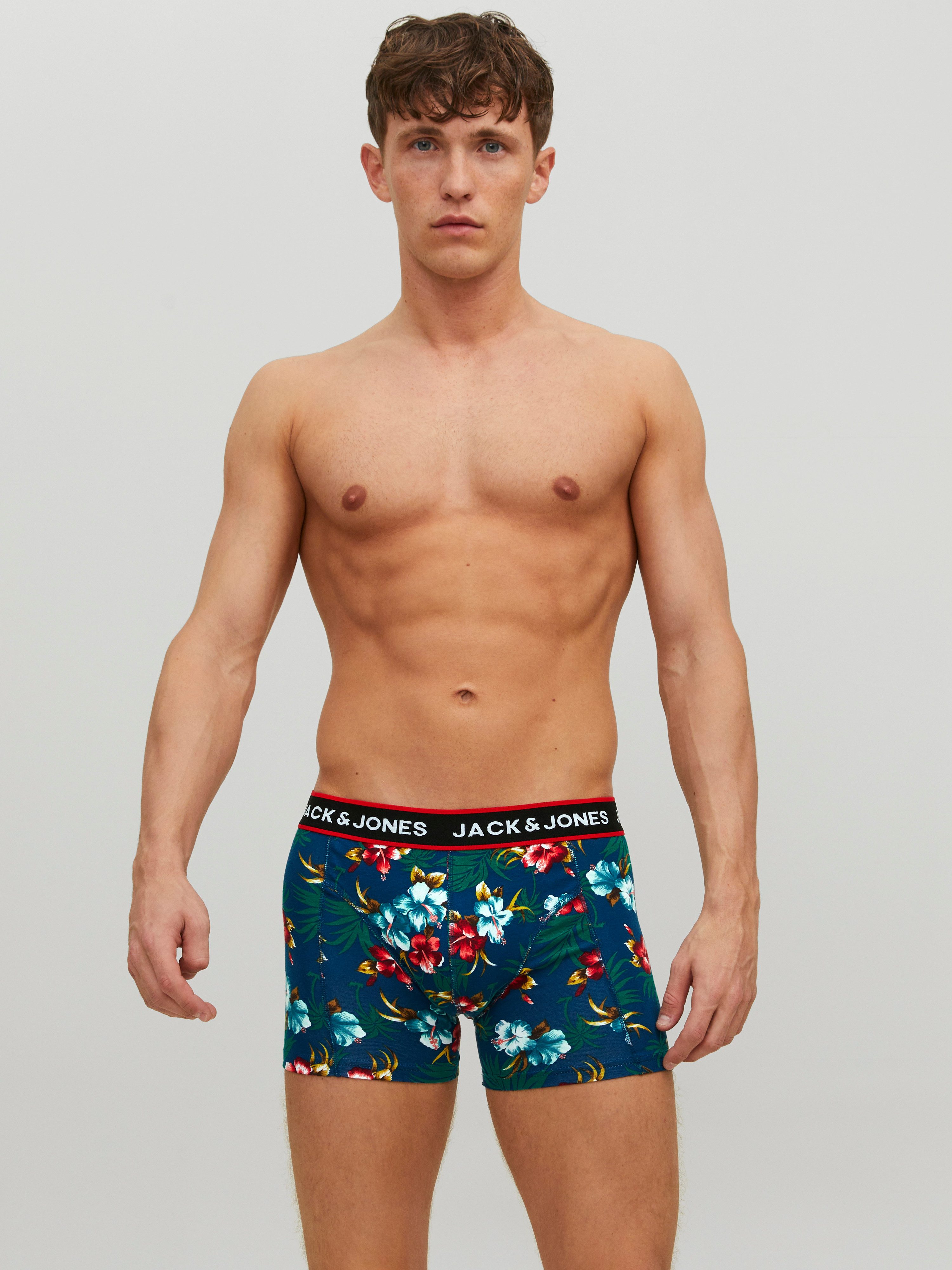 Jack & Jones Trunk JACFLOWER mit Blumenprint und elastischem Bund (Packung, 3-St) bedruckt, modisch, eng anliegend, Baumwollmischung, Bündchen