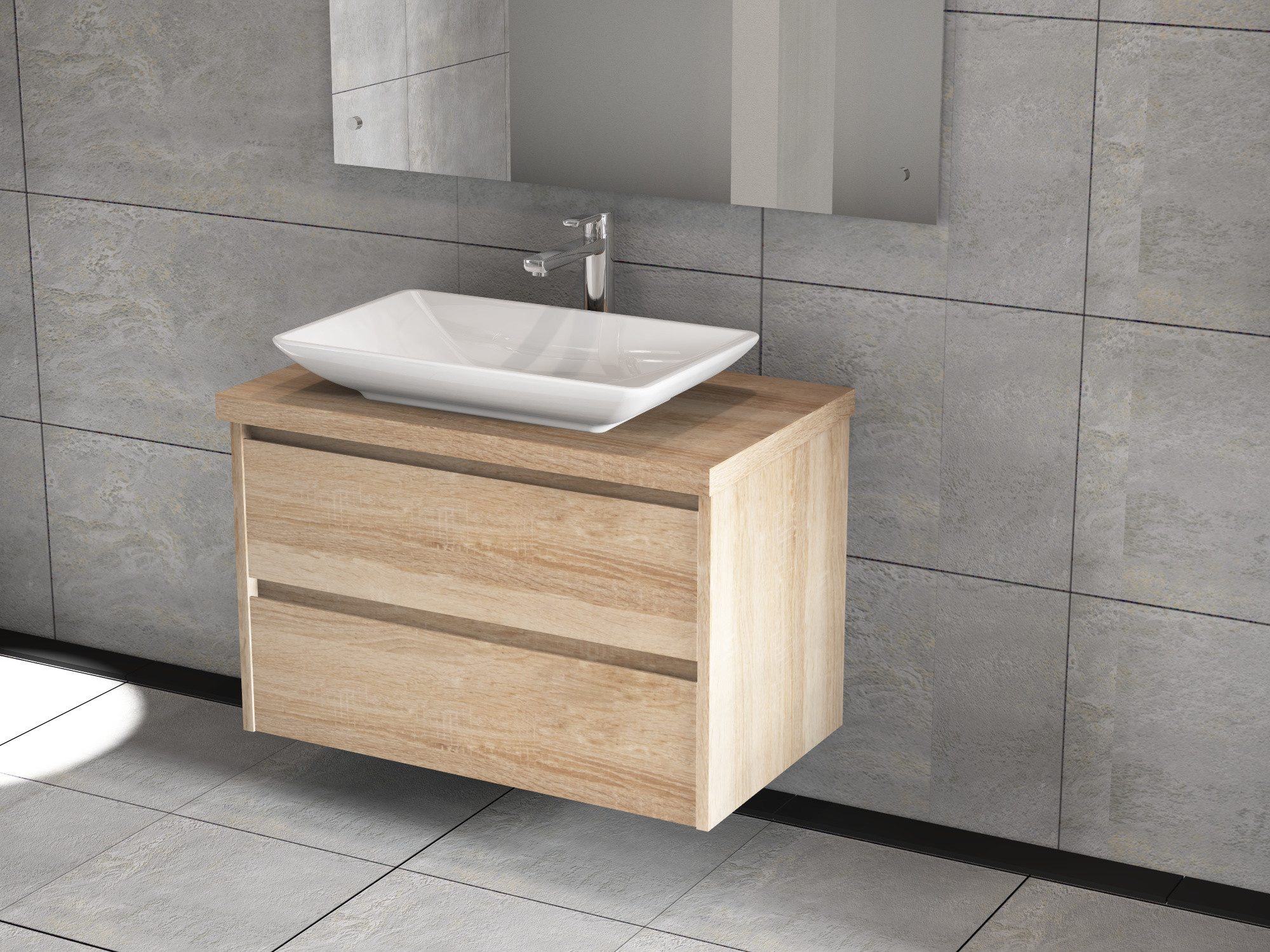 Aqua Bagno Badmöbel-Set Unterschrank mit Waschtisch eiche Gold 80cm Badschrank, (vormontiert, 3-St., Badmöbelschrank melaminbeschichtet, Trägerplatte, Keramikwaschbecken), einfache Montage, Skandi