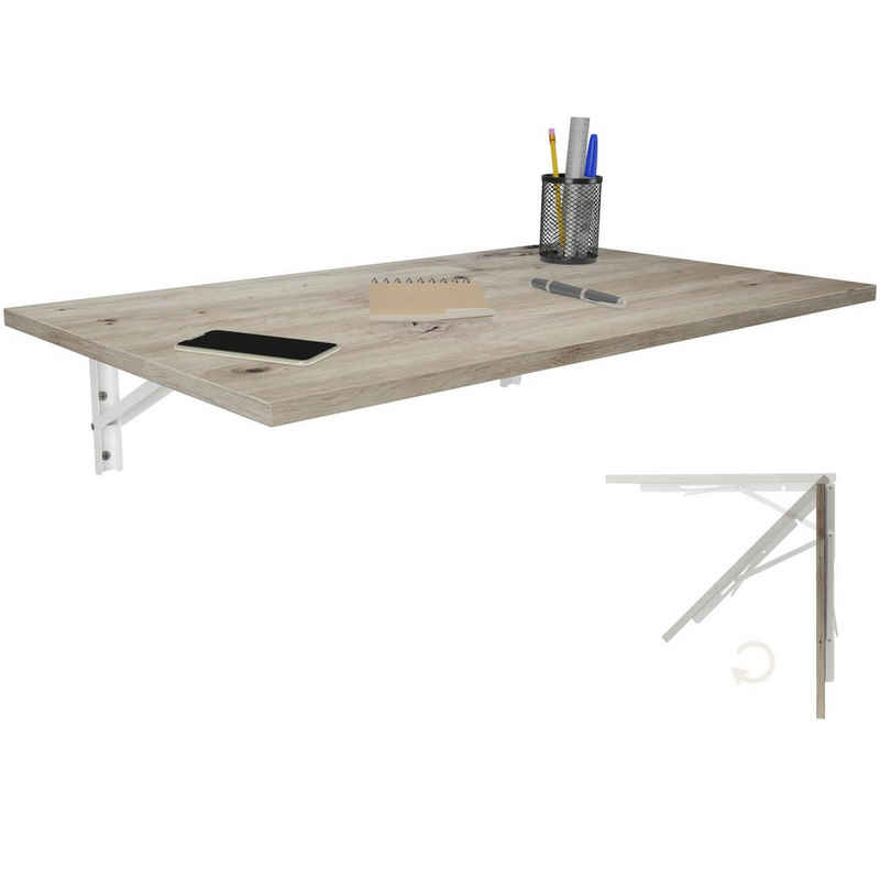 KDR Produktgestaltung Klapptisch 80x50 Wandklapptisch Esstisch Küchentisch Schreibtisch Wand Tisch, Eiche astig