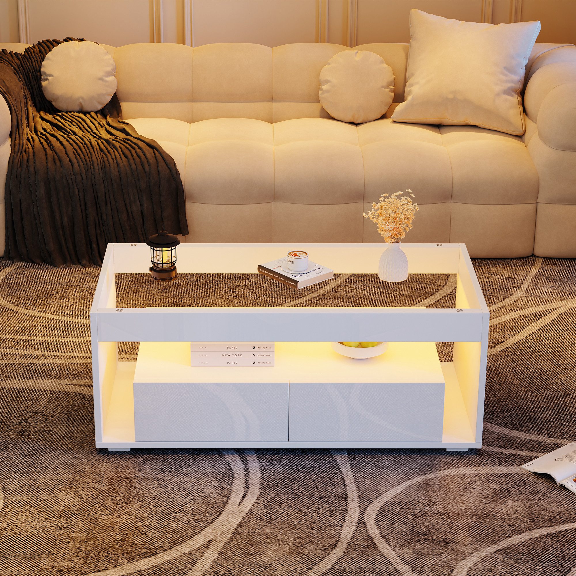 CARPAT SPORT Couchtisch Moderner Couchtisch mit 16-Farben LED-Beleuchtung (Eleganter Wohnzimmertisch mit großzügigem Stauraum), Praktischer Glas-Sofatisch mit S – Bild 5 von 5