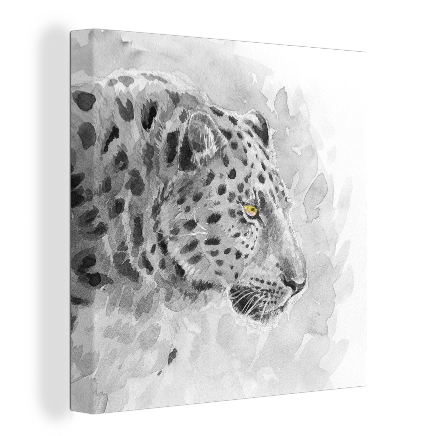OneMillionCanvasses® Leinwandbild Leopard - Gelb - Aquarell, (1 St), Leinwand Bilder für Wohnzimmer Schlafzimmer