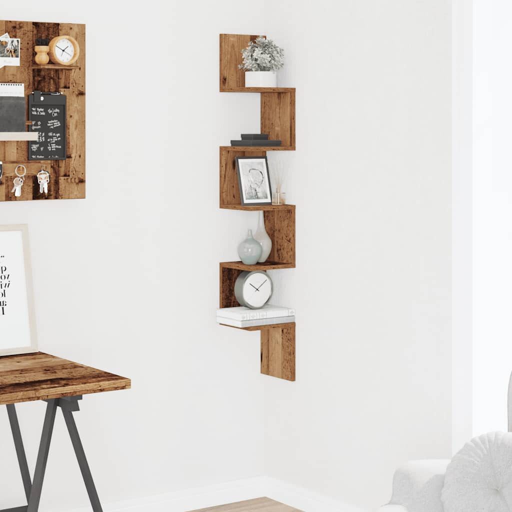 vidaXL Eckregal 20 x 20 x 1275 cm Wand-Eckregal Altholz-Optik 20x20x127,5 cm Spanplatt