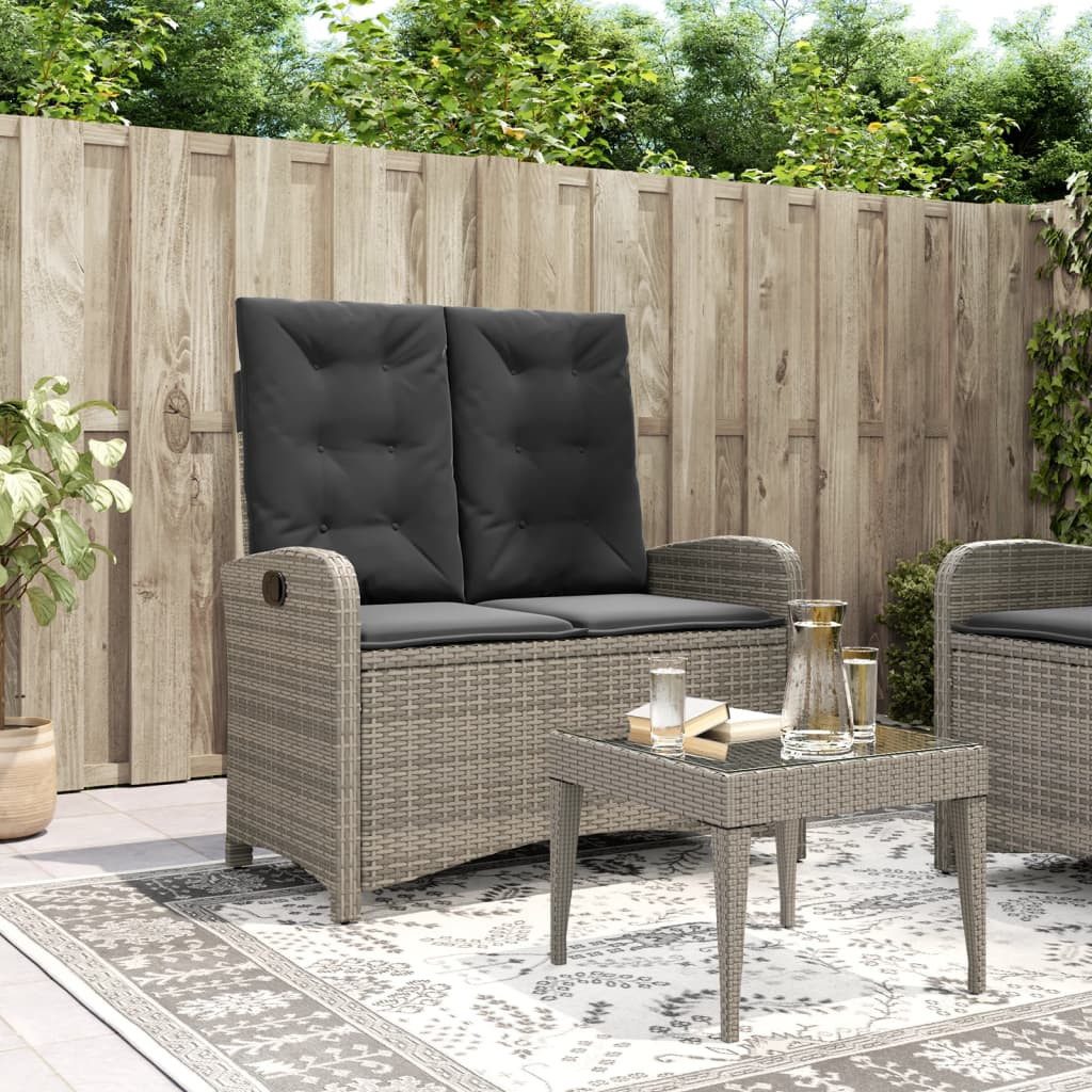 vidaXL Gartenbank Gartenbank Verstellbar mit Kissen Grau Poly Rattan (1-St)