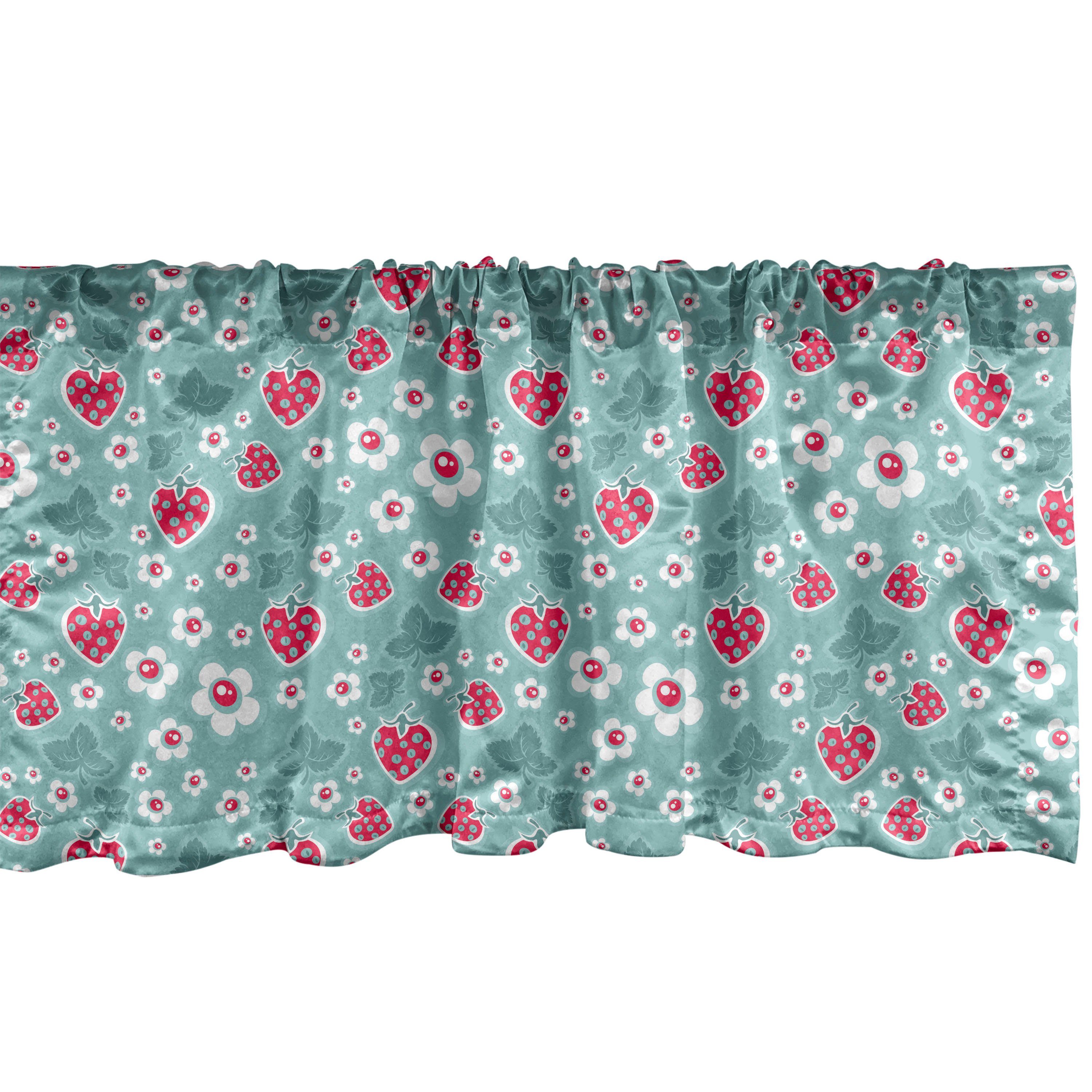 Scheibengardine Vorhang Volant für Küche Schlafzimmer Dekor mit Stangentasche, Abakuhaus, Microfaser, Erdbeere Magenta Obst Blumen