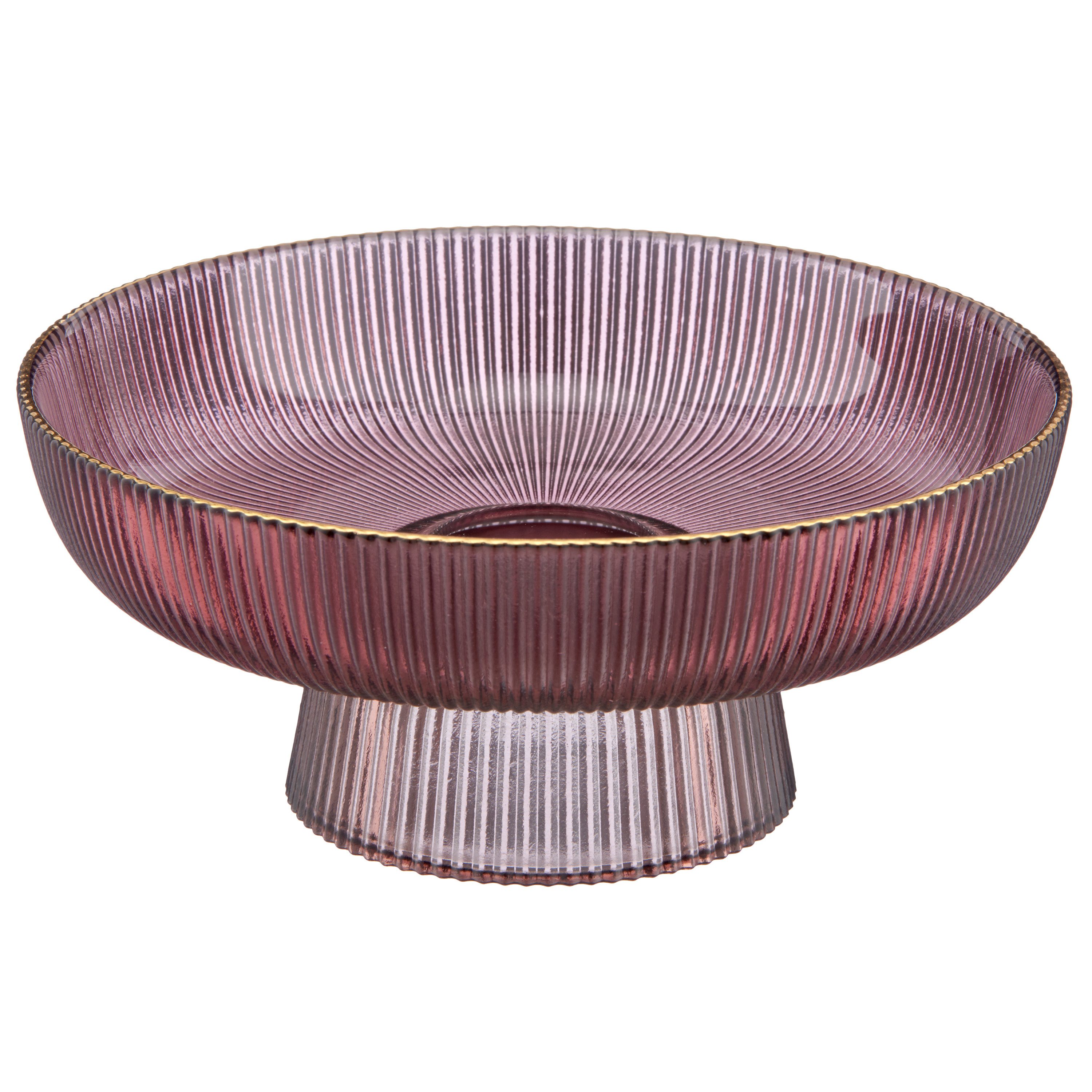 LeGer Home by Lena Gercke Schale Deko Glasschale geriffelt mit Goldrand, 20 oder 26cm, Glas, (1-tlg), mit Standfuß