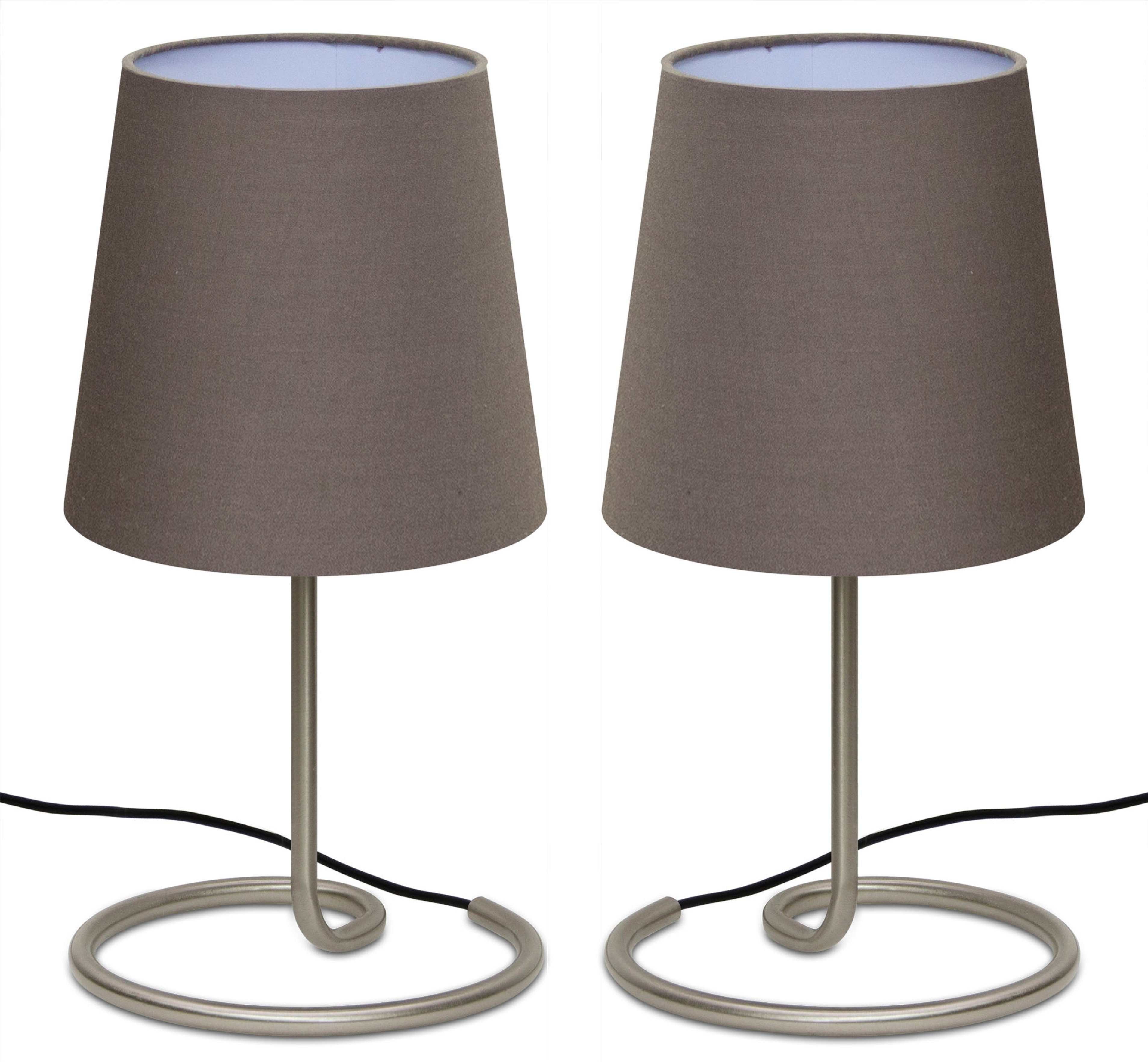 TRANGO LED Tischleuchte, 2er Pack 2018-05BL LED Nachttischlampe *BROWN* Tischleuchte mit Stoffschirm in braun inkl. je 1x E14 LED Leuchtmittel 3000K warmweiß, Lampe, Fensterbank Leuchte, Nachttischleuchte für Schlafzimmer