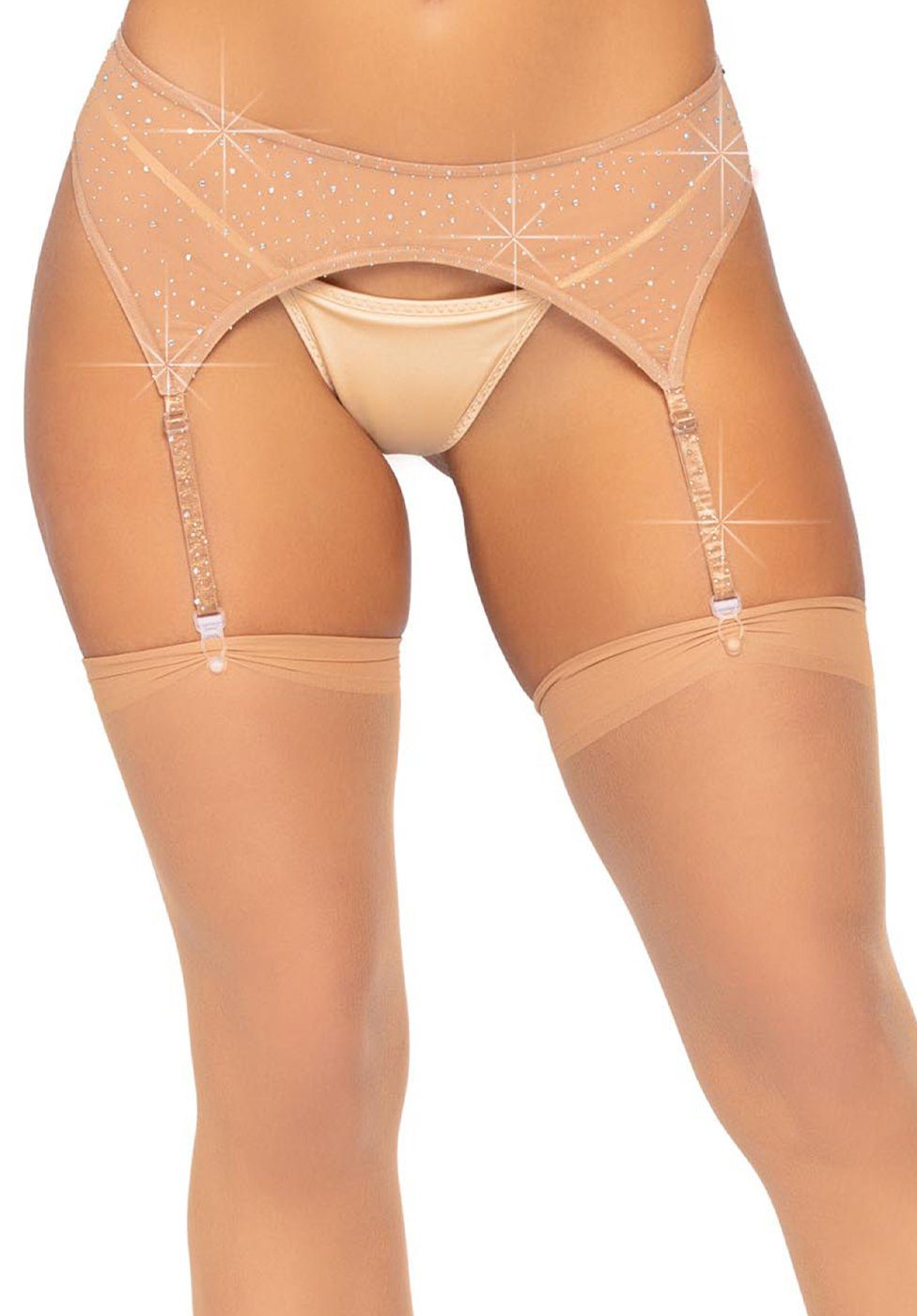 Leg Avenue Strumpfhalter Strumpfhalter mit Schmucksteinen - Beige, mit Glitzersteinen