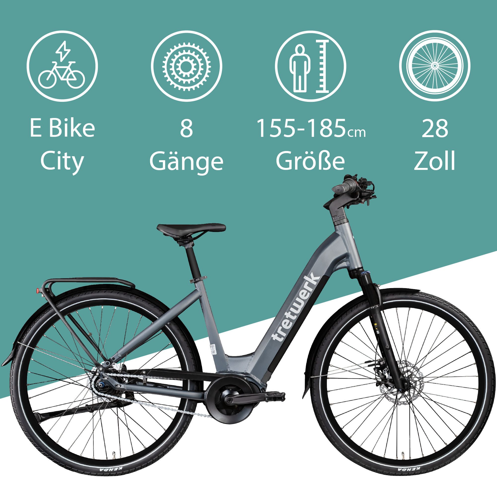 Tretwerk E-Bike Cityrad Amber Nexus, 8 Gang, Nabenschaltung, Mittelmotor, 550 Wh, Tretwerk Amber Nexus E Bike Damen 28 Zoll Elektrofahrrad 155 - 185cm