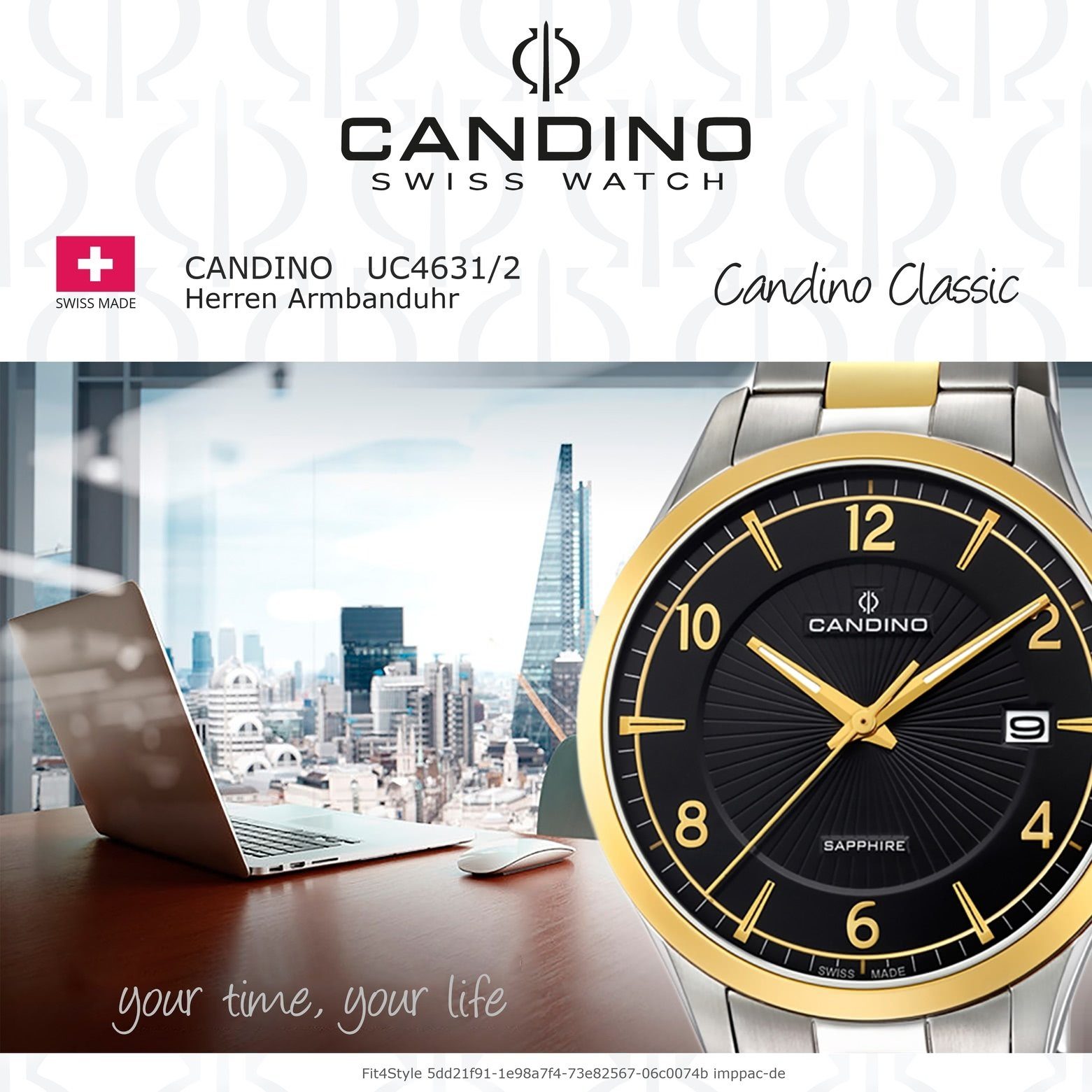 gold, Uhr Herren Candino Elegant rund, Analog Herren Armbanduhr C4631/2, Edelstahlarmband Candino Quarzuhr silber,