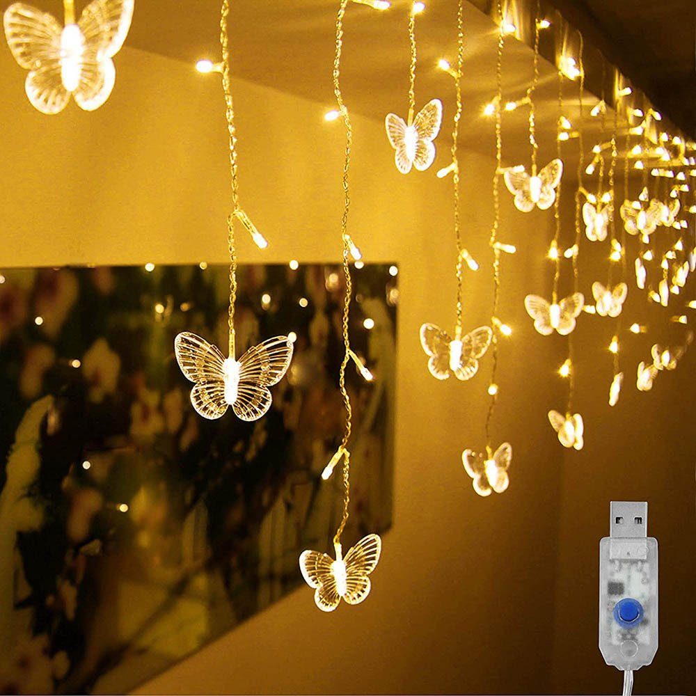 Sunicol Lichterkette LED Schmetterling Lichterkette, 8 Modi,Timer, wasserdicht, mit Fernbedienung