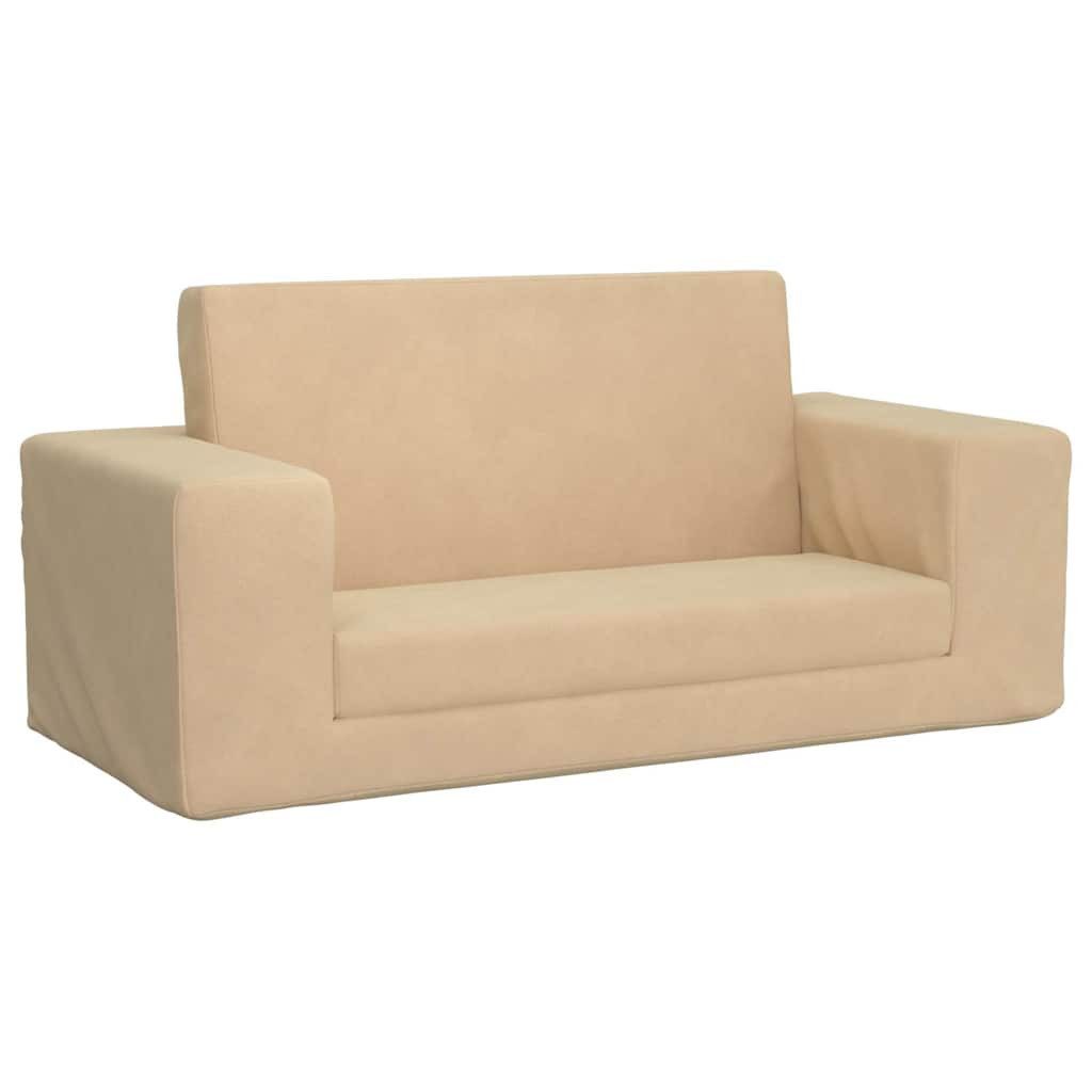 vidaXL Kindersofa, Kinder-Schlafsofa 2-Sitzer Creme Weicher Plüsch