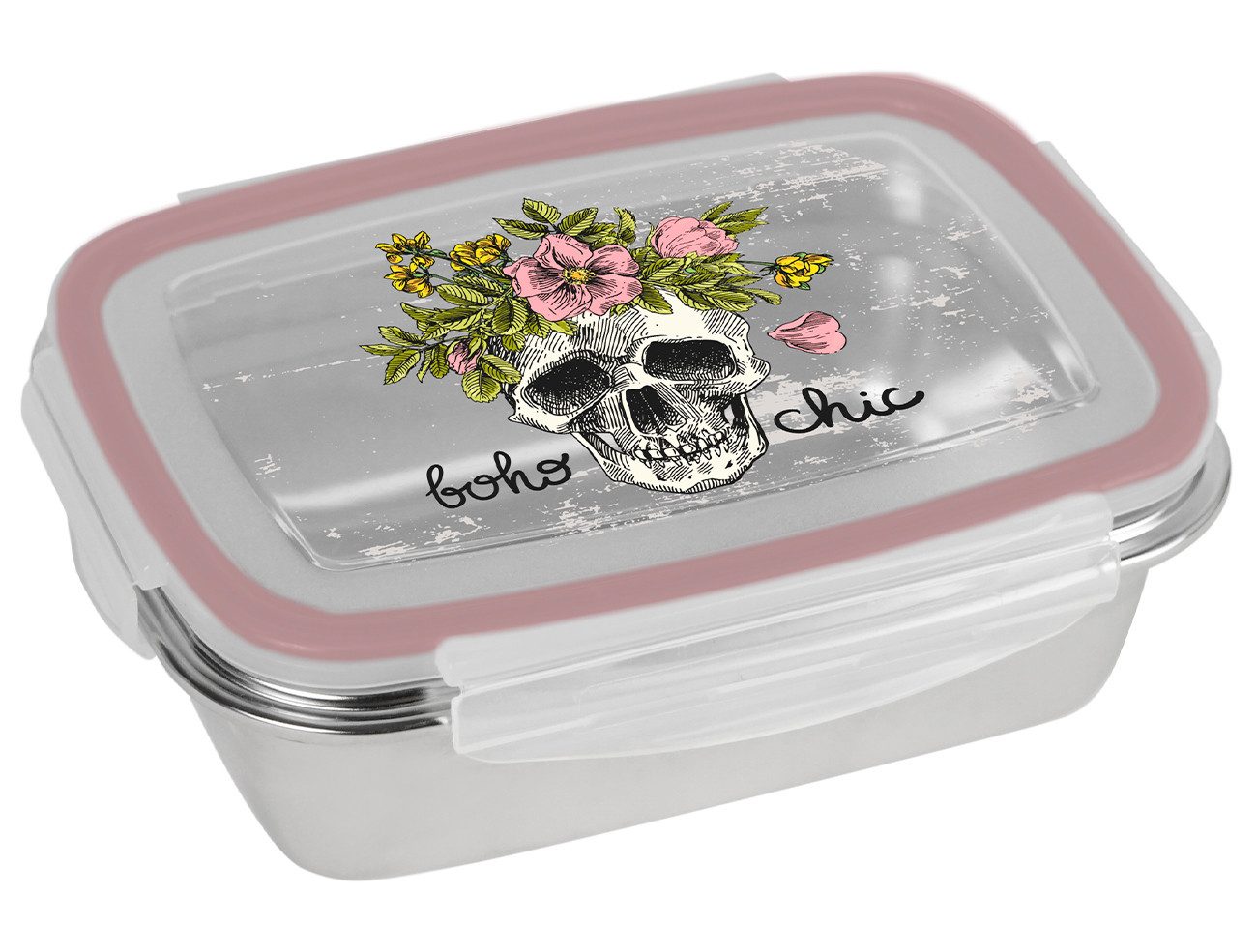 Geda Labels GmbH Lunchbox Skull bohochic, Edelstahl, (1-tlg), Rosa, 850ml, spülmaschinengeeignet (Nur Behälter, ohne Deckel)
