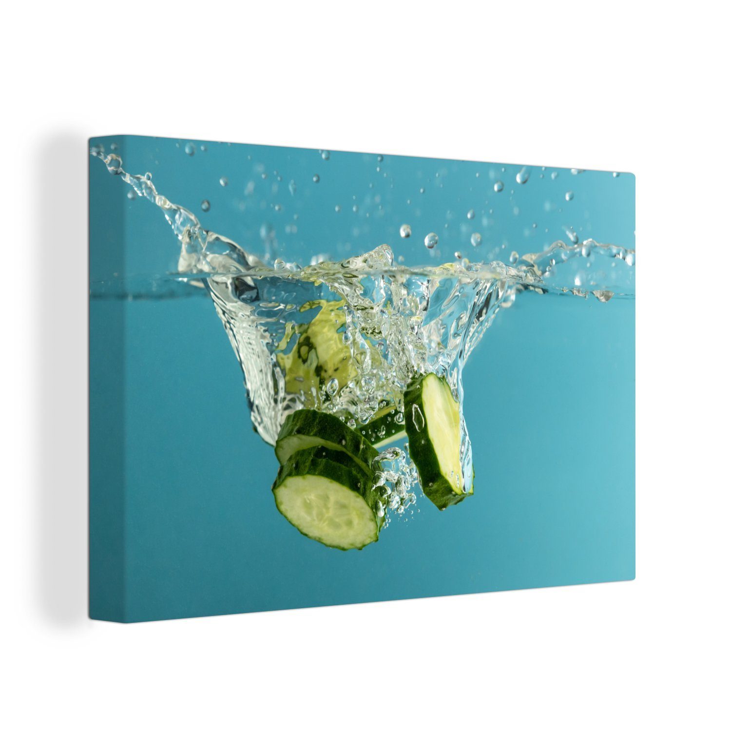 OneMillionCanvasses® Leinwandbild Gurke - Scheibe - Wasser, (1 St), Wandbild Leinwandbilder, Aufhängefertig, Wanddeko, 30x20 cm