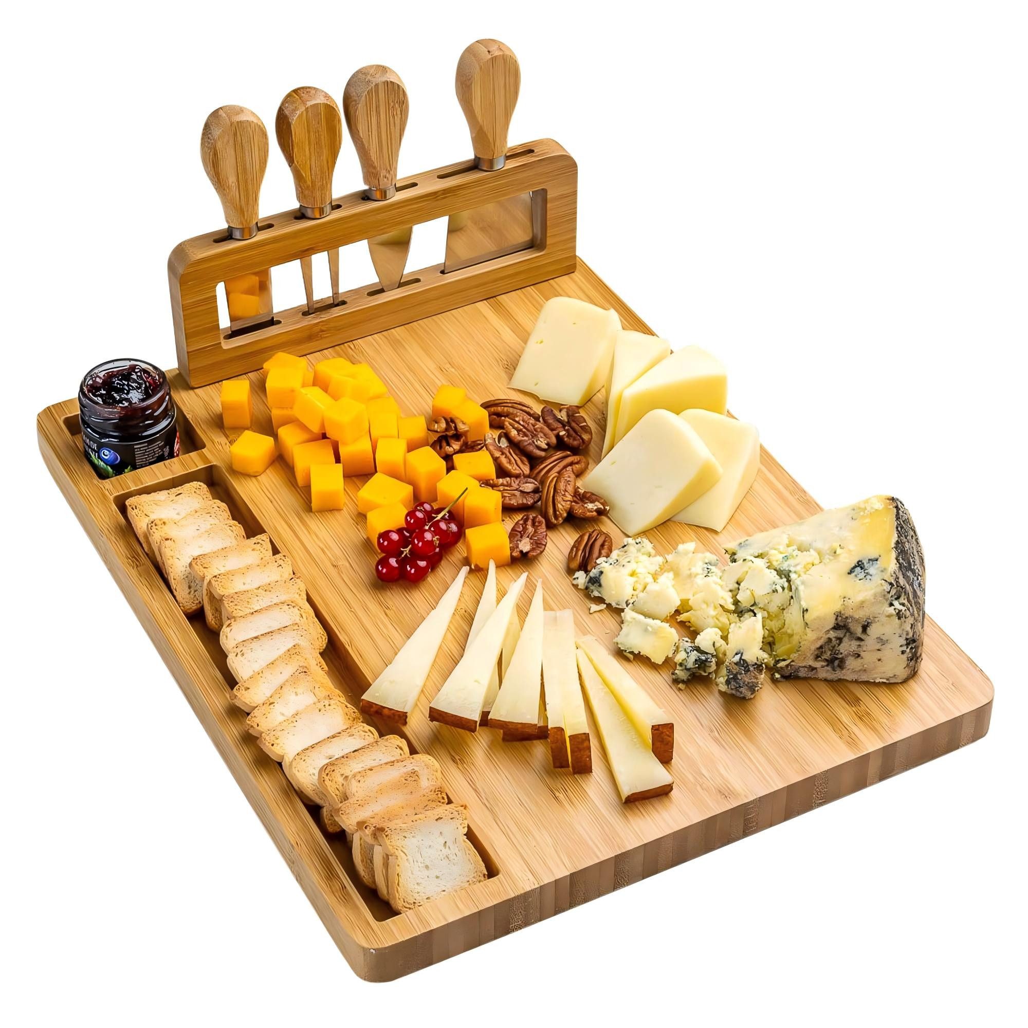 Kityhome Käsebrett Käsebrett mit -Set Charcuterie Board mit Besteck, Bambus, Käsebrett-Set(35*28cm),Servierbrett für Käse, Wurst, Obst & Cracker