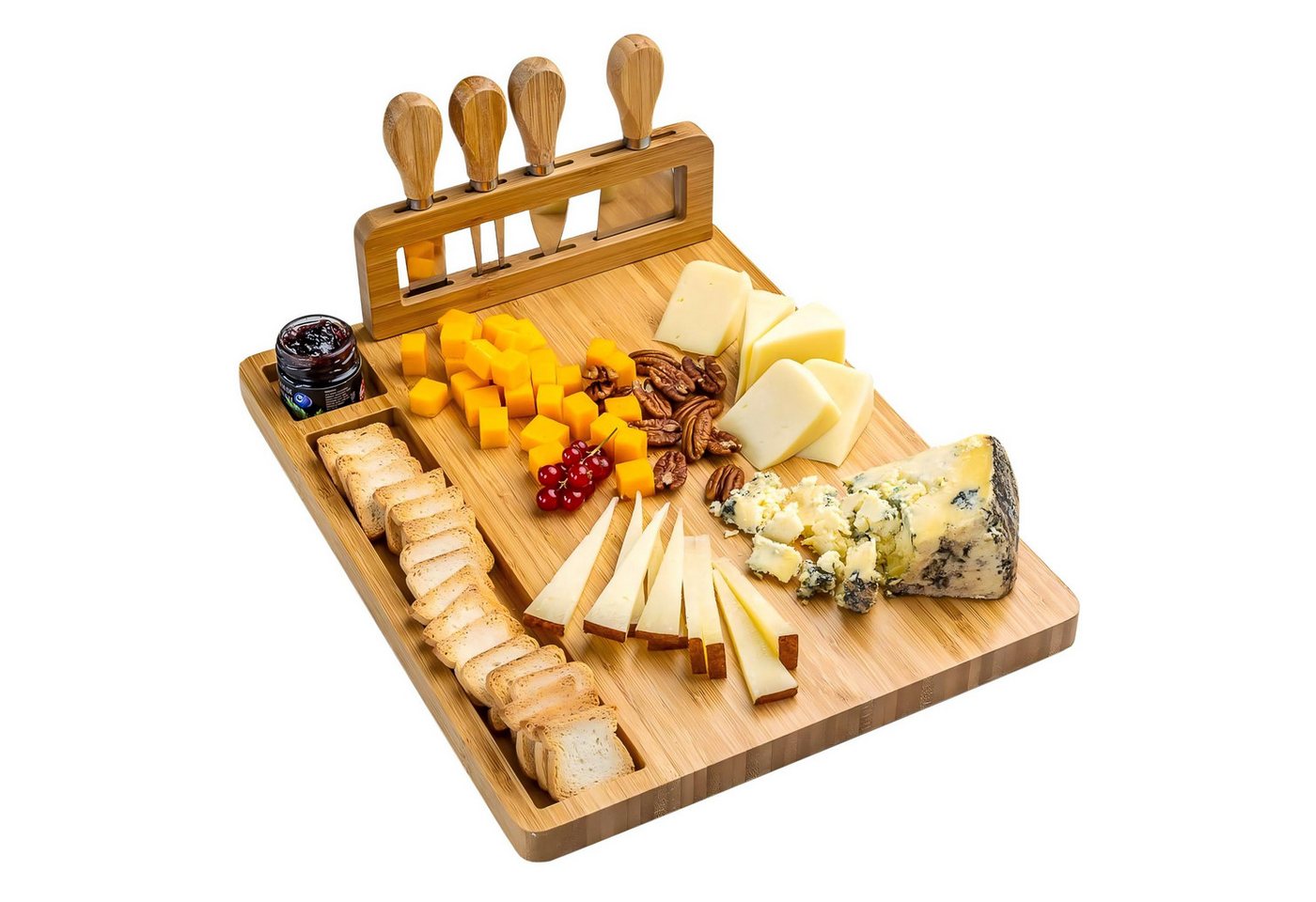 Kityhome Käsebrett Käsebrett mit -Set Charcuterie Board mit Besteck, Bambus, Käsebrett-Set(35*28cm),Servierbrett für Käse, Wurst, Obst & Cracker