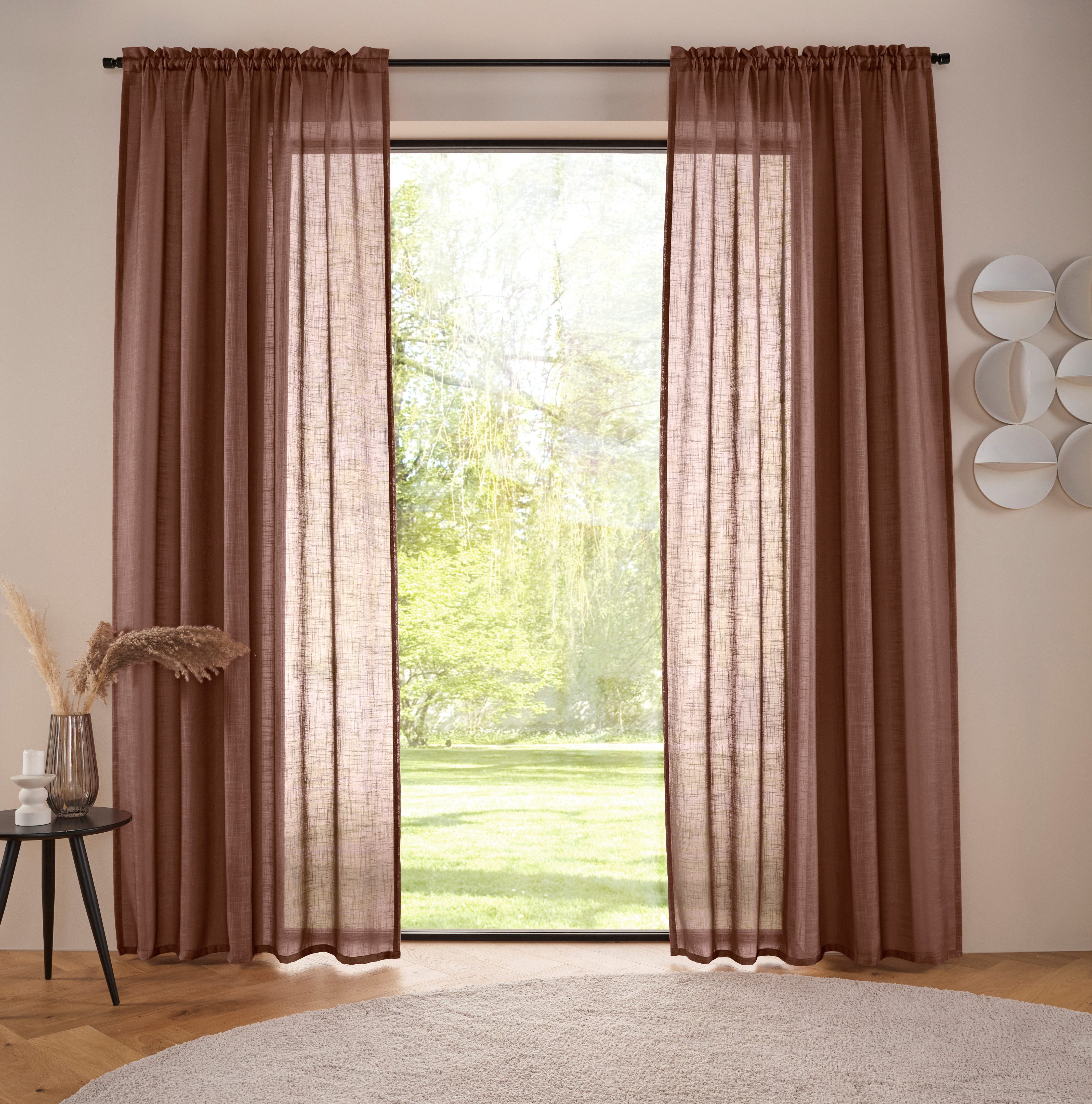 LeGer Home by Lena Gercke Gardine Marusha (2 St), Stangendurchzug, halbtransparent, Leinenoptik, grob gewebt, verschiedene Größen