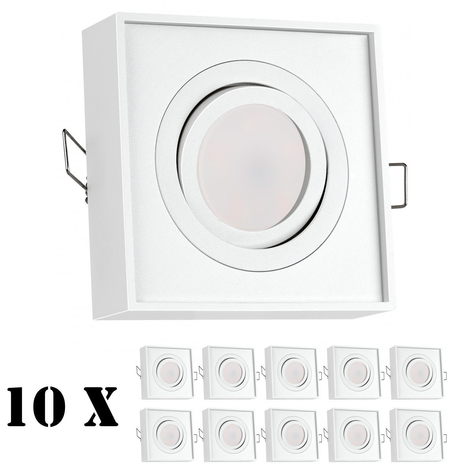 LEDANDO LED Einbaustrahler 10er LED Einbaustrahler Set extra flach in weiß mit 5W Leuchtmittel vo