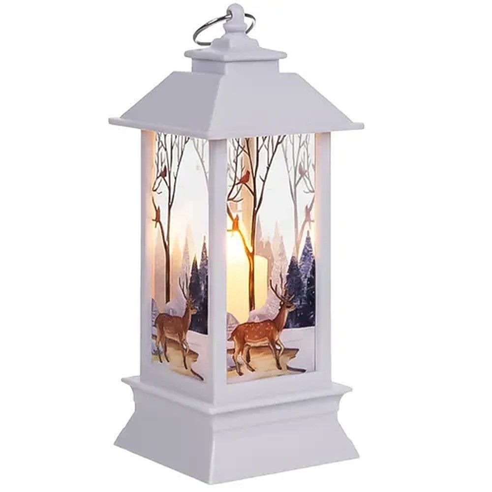 Ruhhy LED Laterne Weihnachtslaterne Dekolaterne, Weihnachtsbeleuchtung, LED fest integriert, Tageslichtweiß, Stilvolle weiße LED-Laterne mit Winterlandschaft