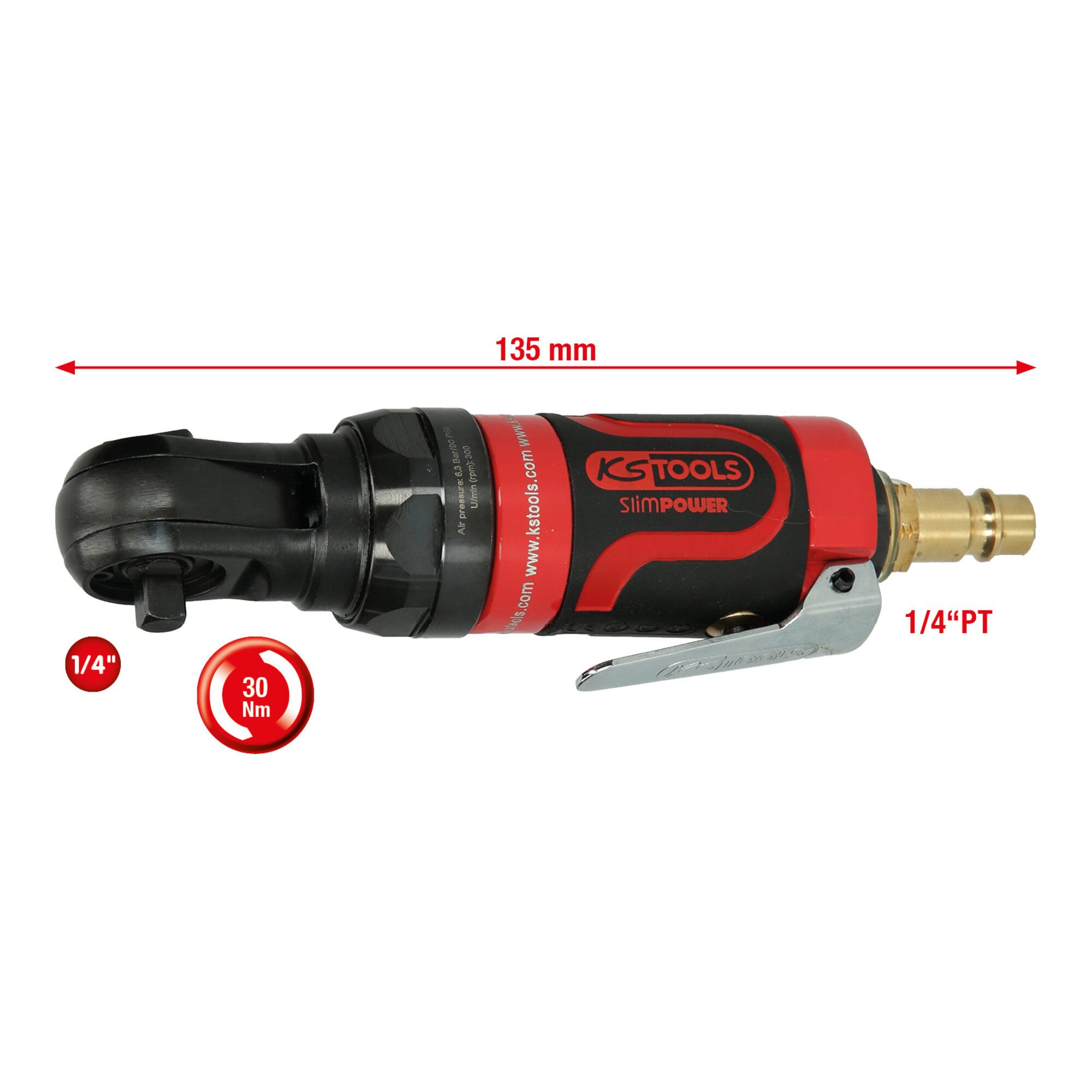 KS Tools Akku-Ratschenschrauber KS Tools 1/4" SlimPOWER Mini-Druckluft-Umschaltratsche 30Nm