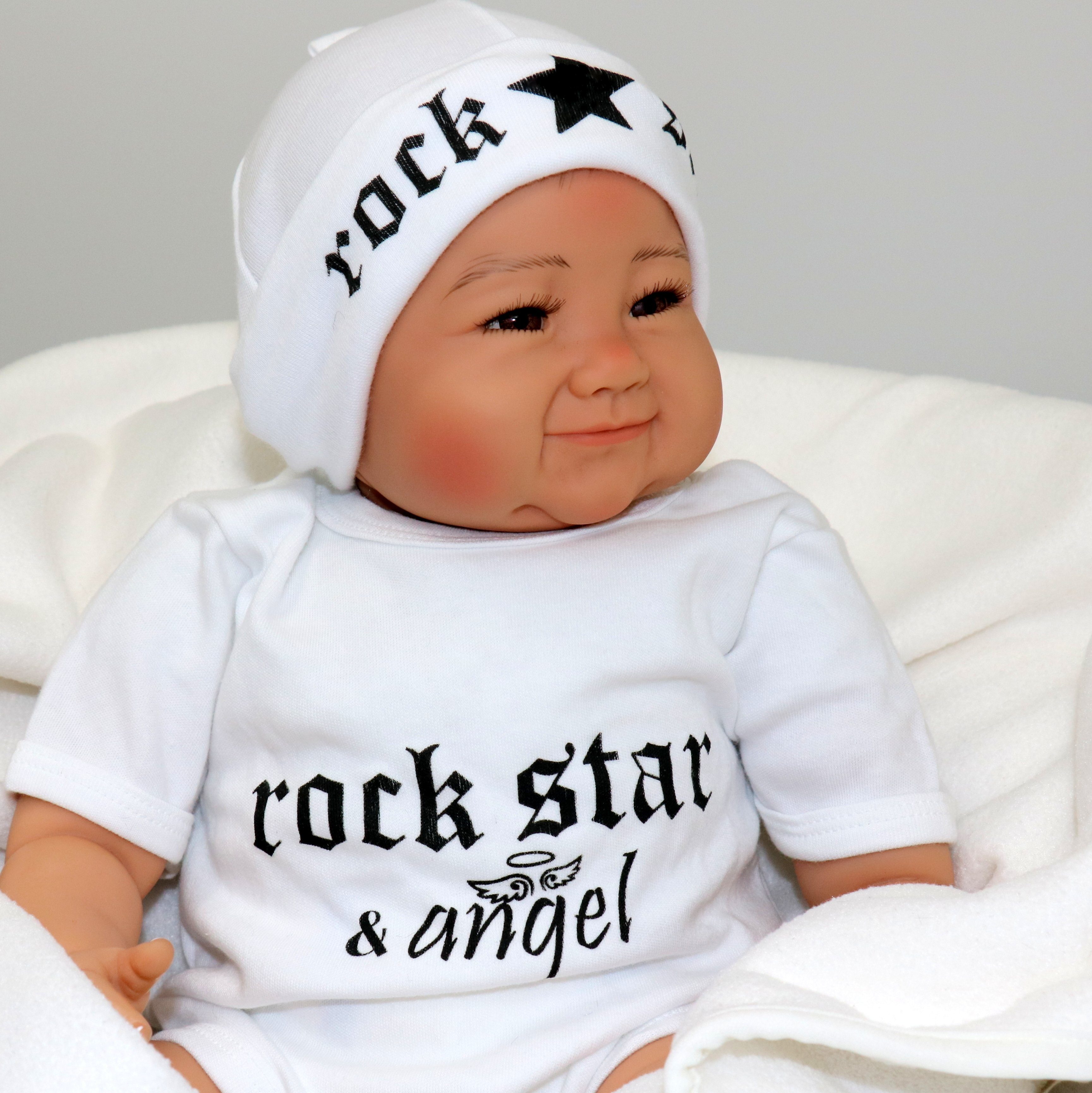 Mütze Geburt, Erstlingsmütze 0-2 Neugeborene ROCK Babymajawelt STAR Erstausstattung, Mon. Mütze) schwarz-weiss, zur (1 Baby Stück, Geschenk Mütze Fotoshooting