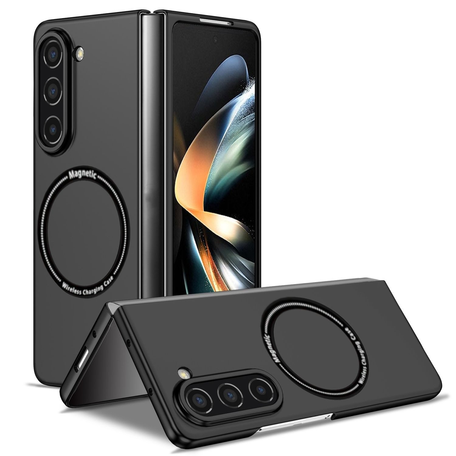 Wigento Handyhülle Für Samsung Galaxy Z Fold6 Magnet Magsafe Handy Schutz Hülle Schwarz, MagSafe faltbare Schutzhülle