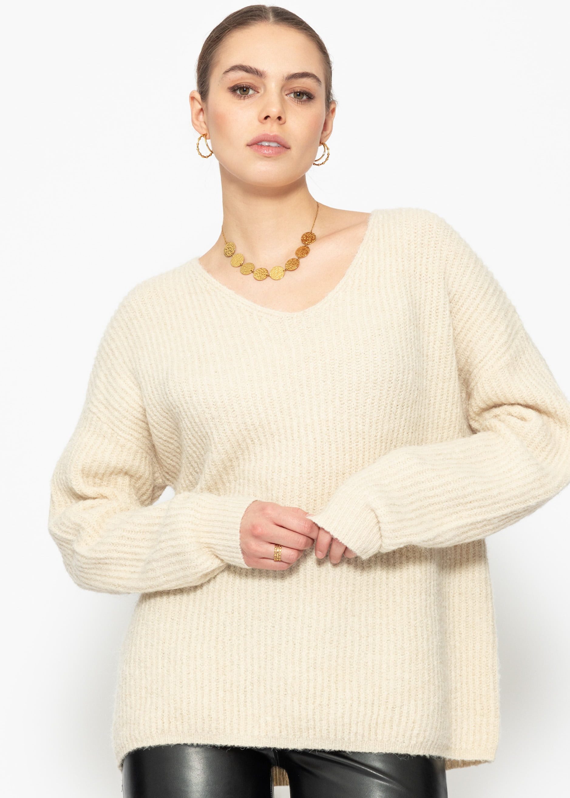 Strickpullover Oversize Pullover Damen mit V-Ausschnitt Elegant