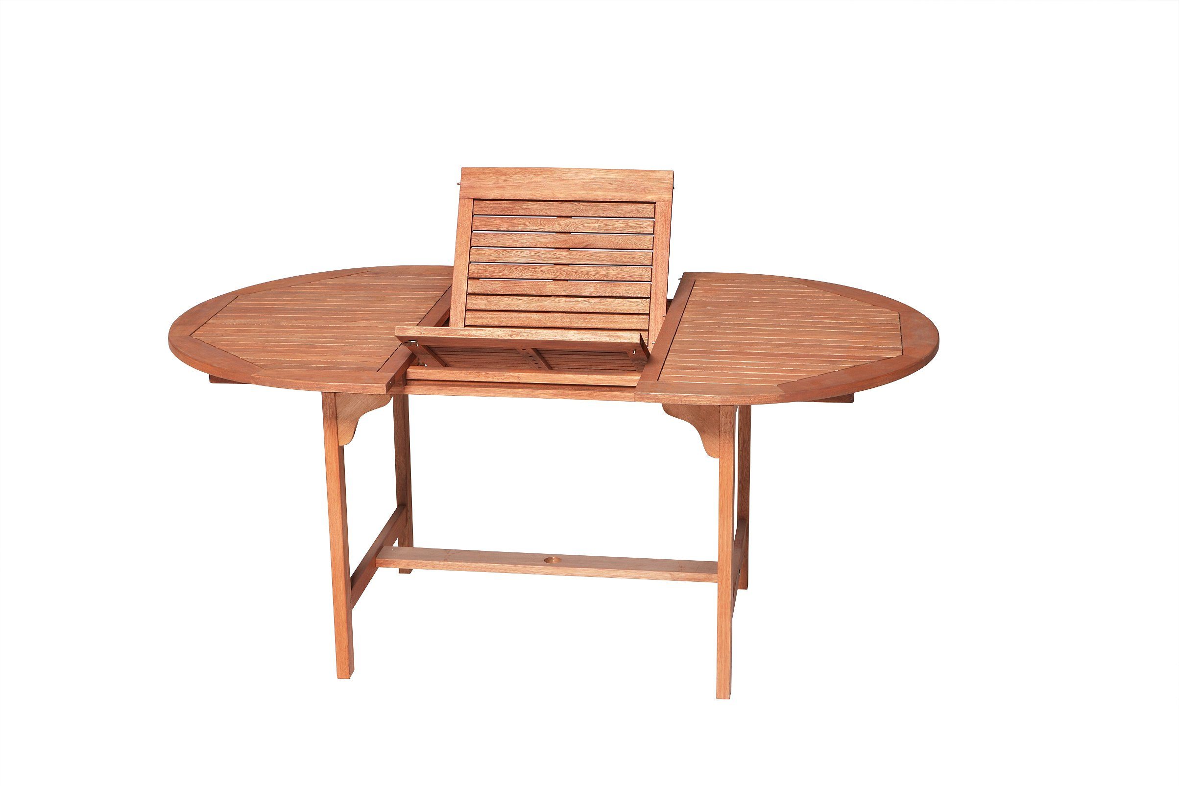 MERXX Gartentisch TYLER, B 120 x T 100 cm, Eukalyptus geölt, Braun, mit  Flügelmechanismus, Platz für mindestens sechs Personen